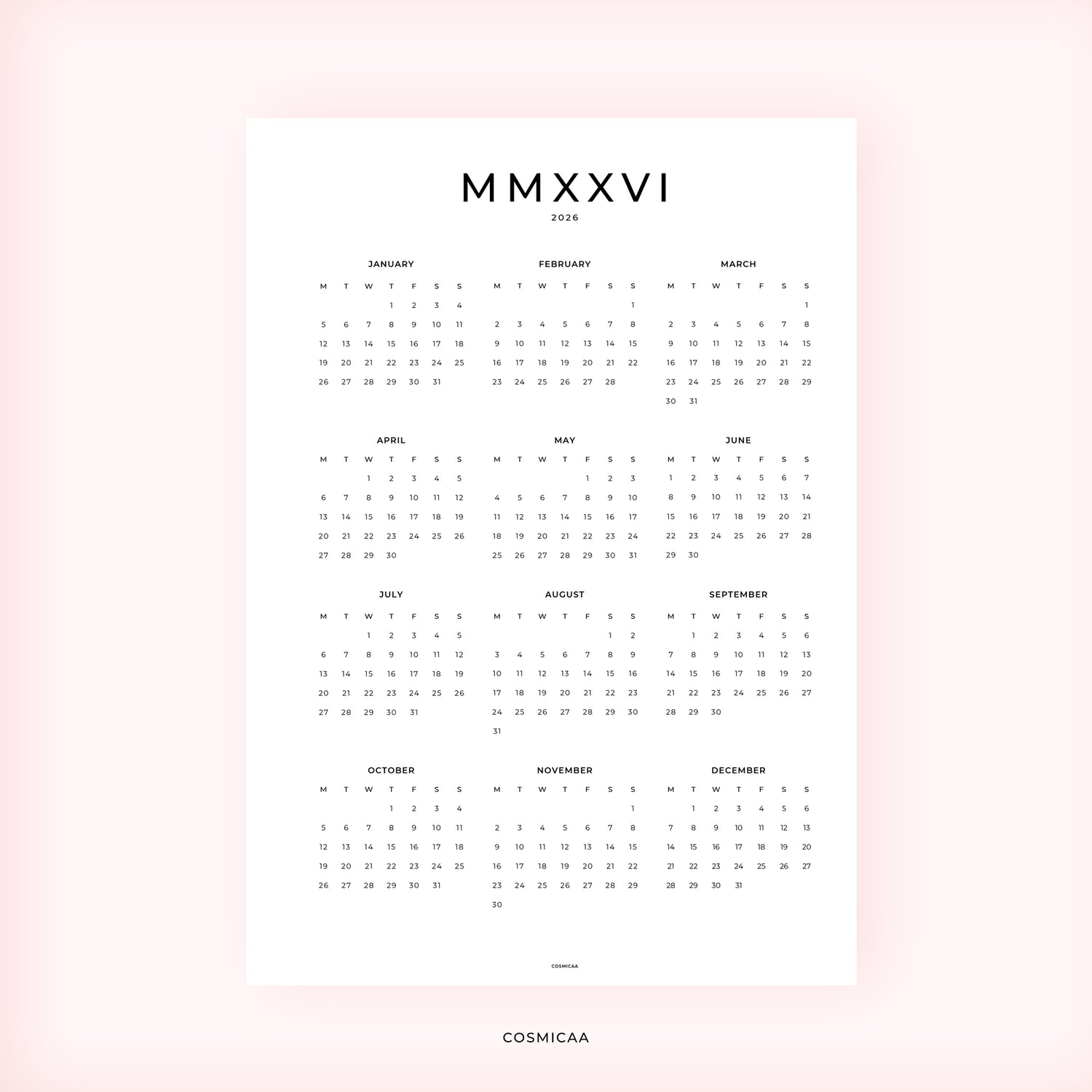 2026 Year At A Glance - Planner Dashboards