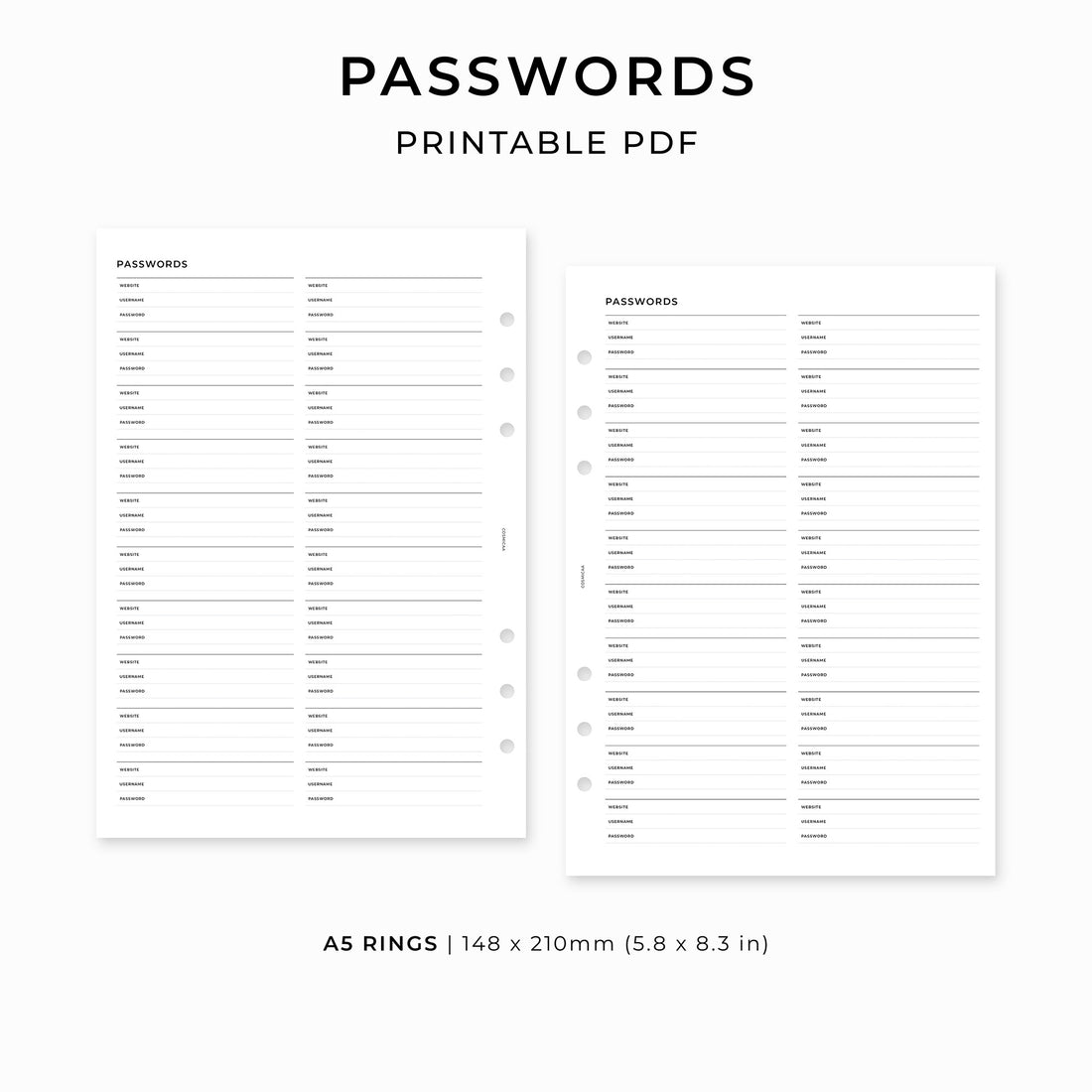 Passwords - Printable inserts