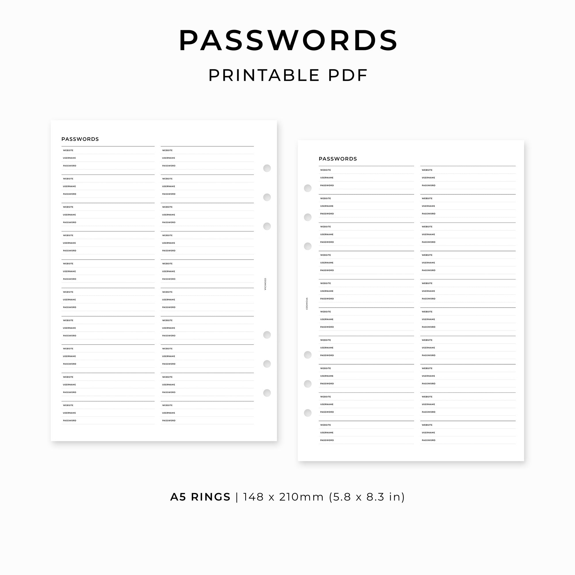Passwords - Printable inserts