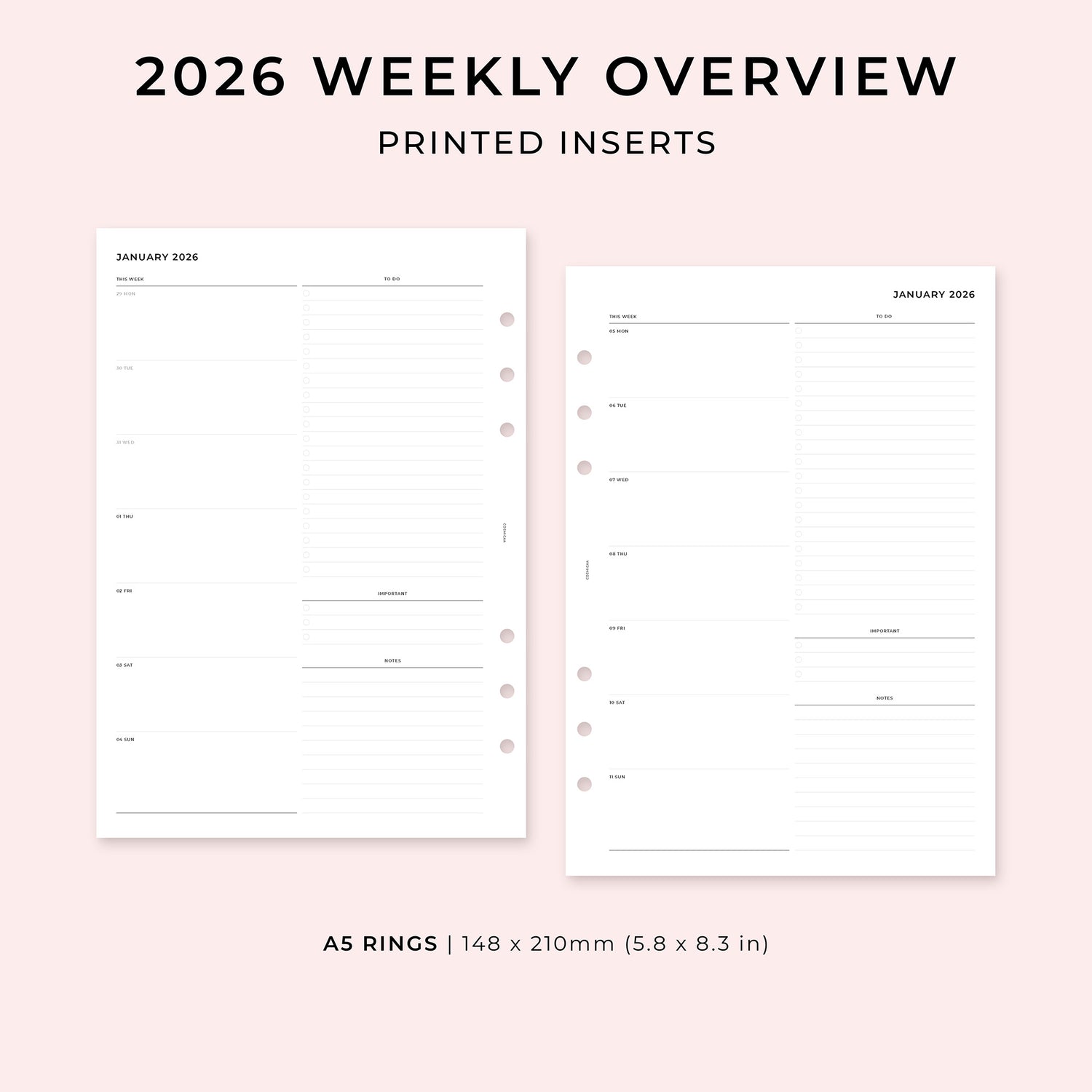 PI017 - 2026 Weekly Overview - Printed inserts