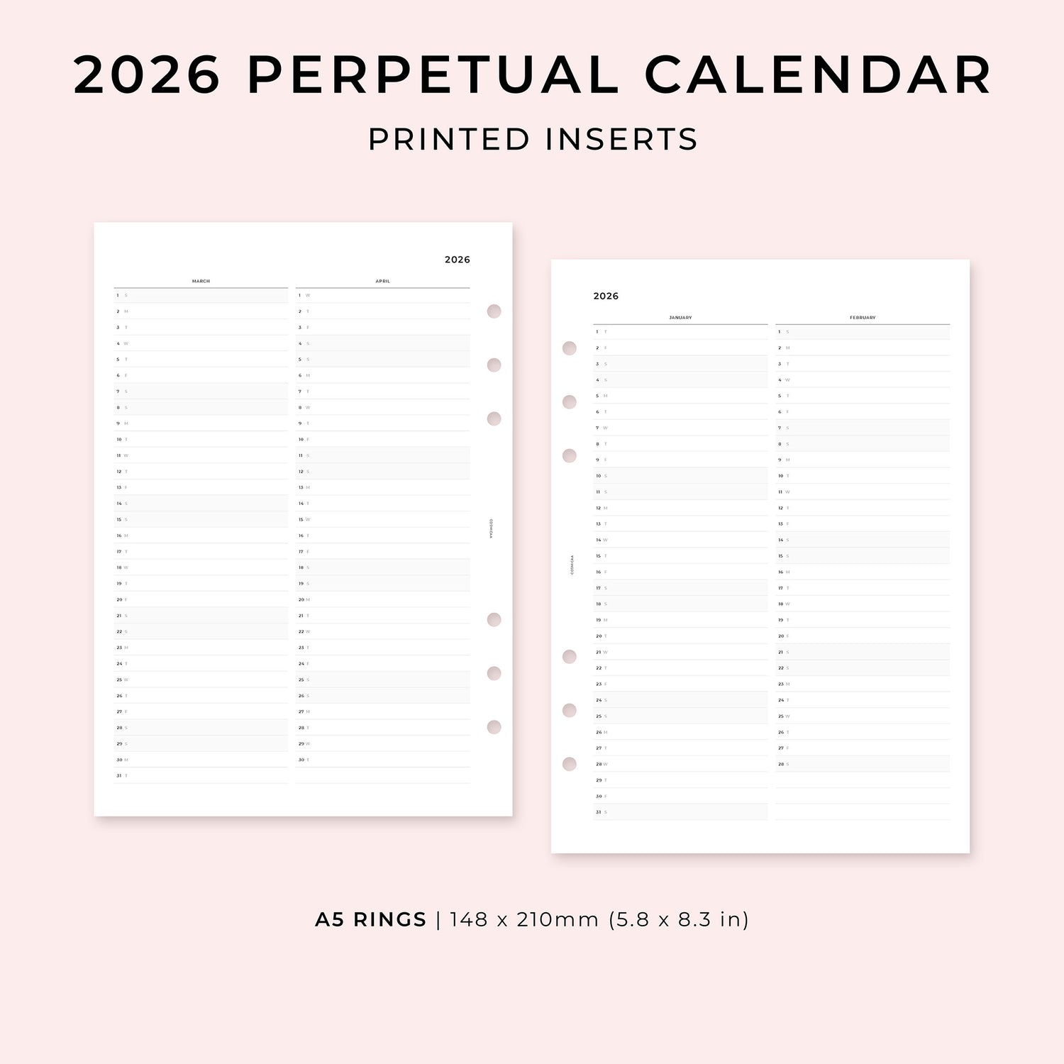 PI019 - 2026 Perpetual Calendar - Printed inserts