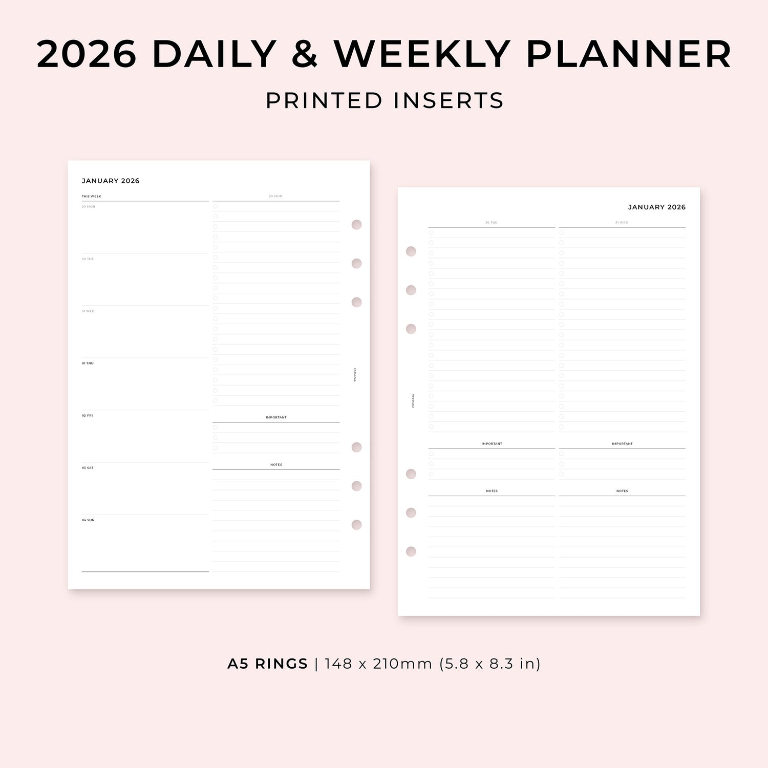PI020 - 2026 Weekly & Daily Planner - Printed inserts