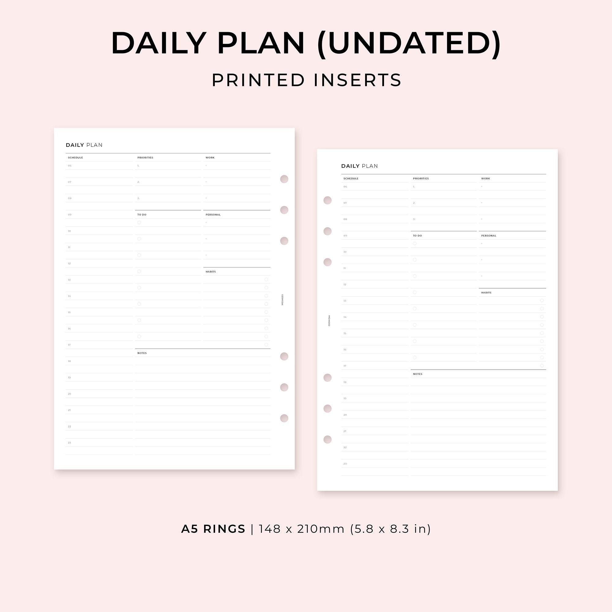 PI024 - Daily Hourly Plan (Undated) - Printed inserts