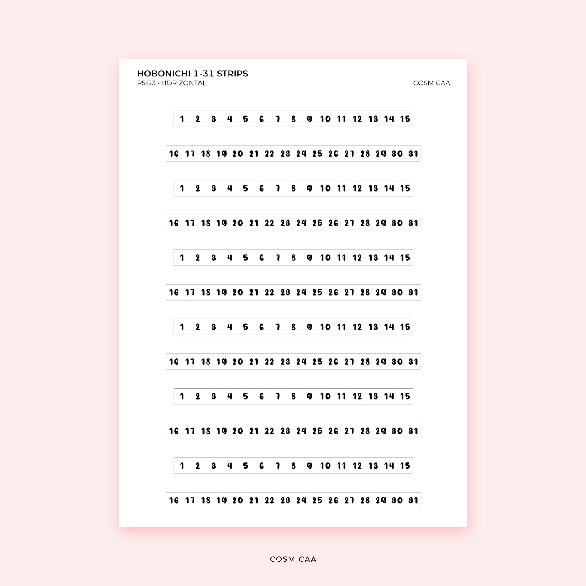 1-31 number strips - Planner Stickers