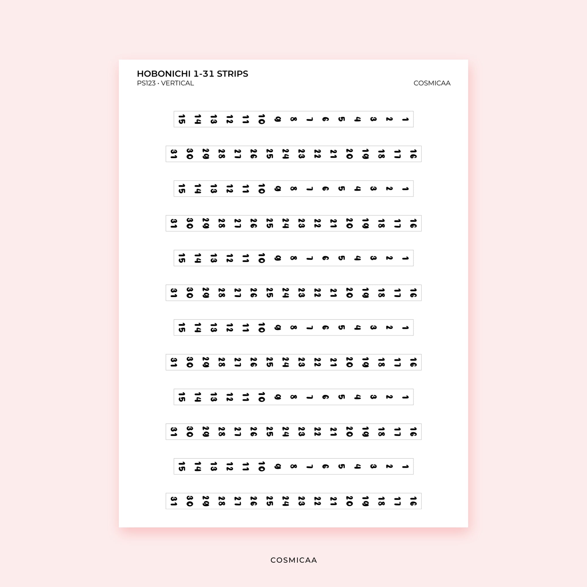 1-31 number strips - Planner Stickers