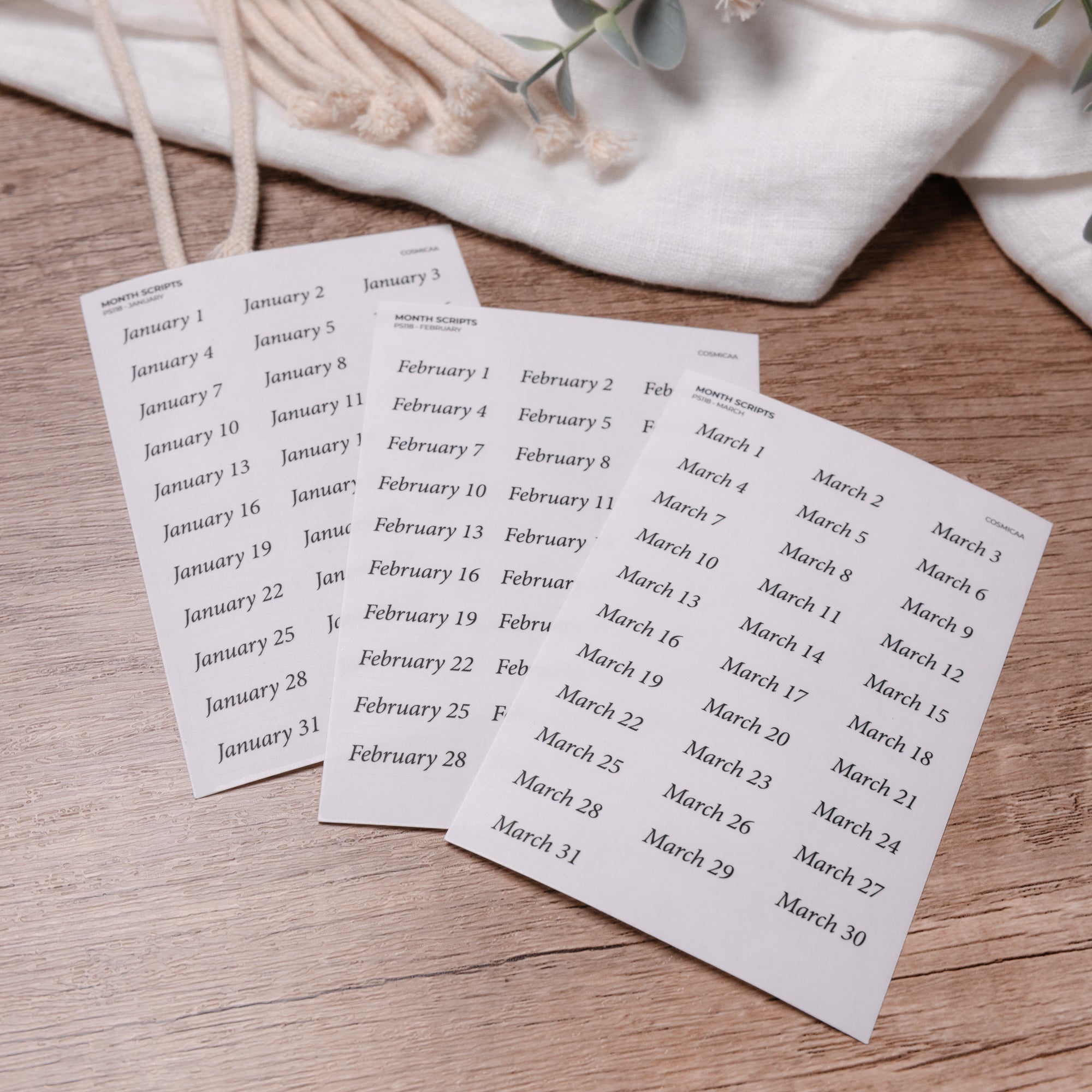 Day of the month scripts - stickers