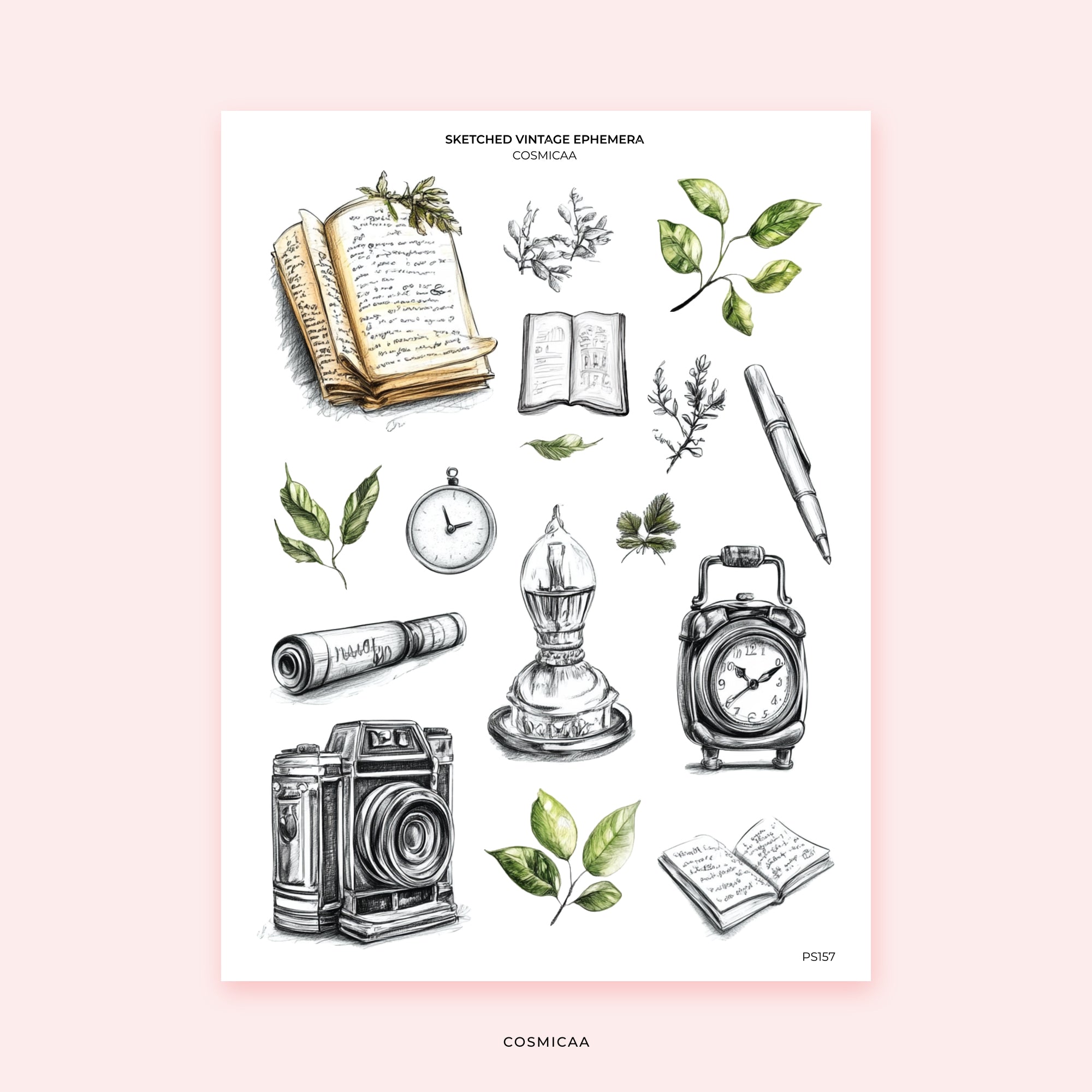 Sketched vintage ephemera - Planner Stickers