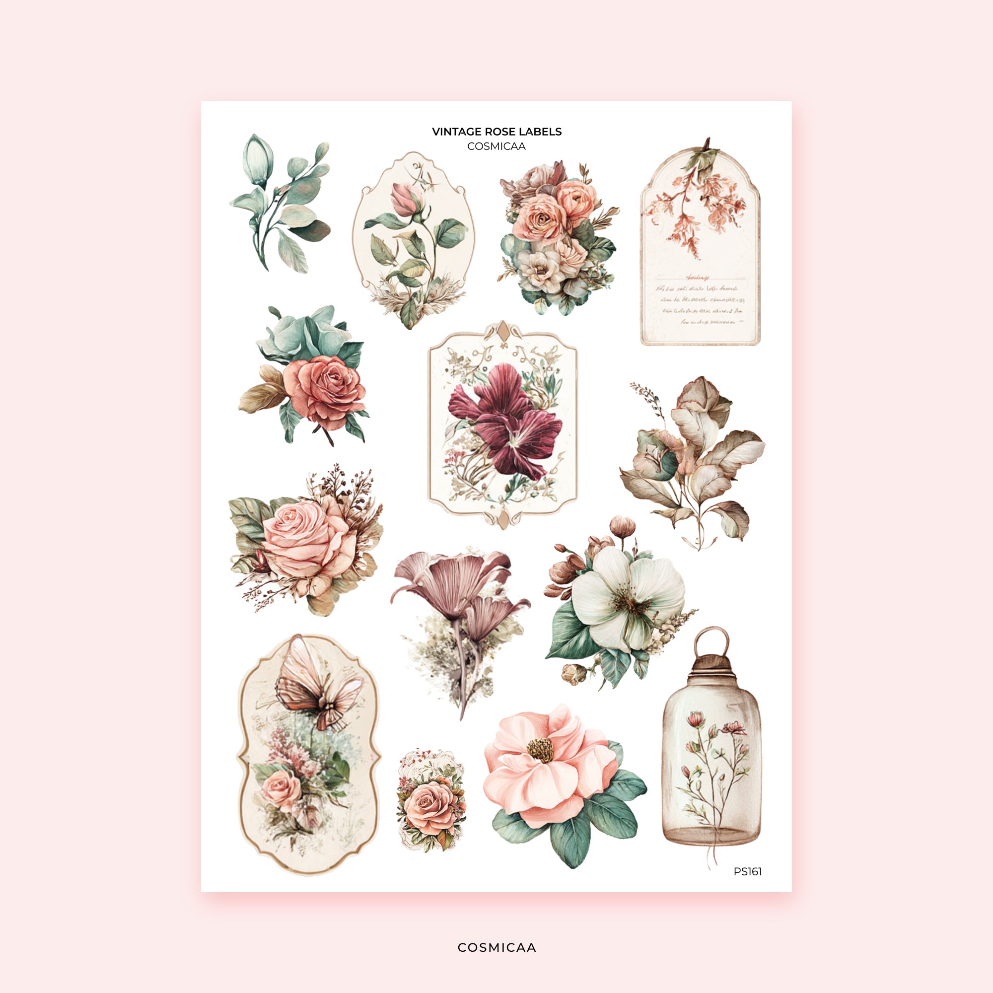 Vintage rose labels - Planner Stickers