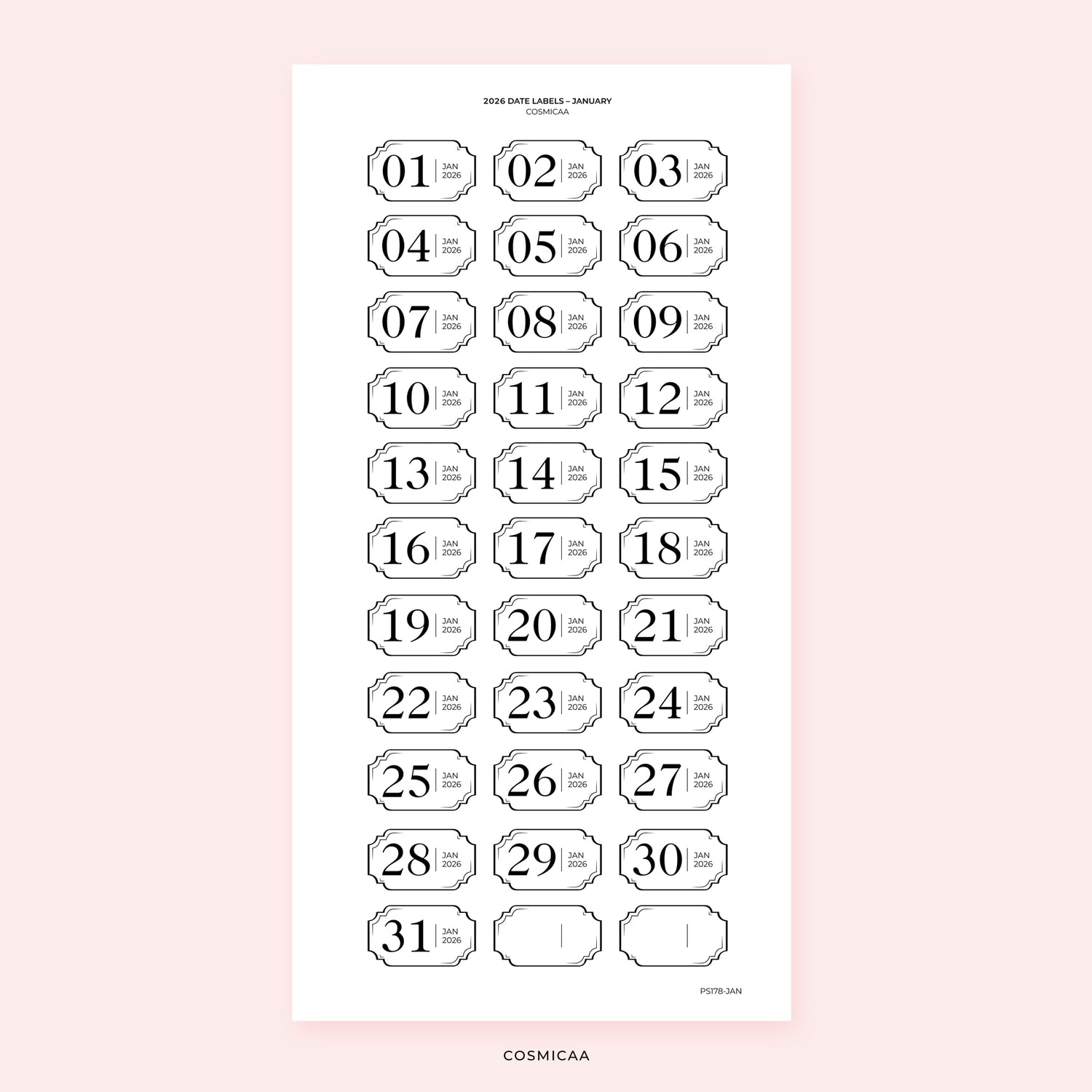 2026 Date Labels - Horizontal - Planner Stickers