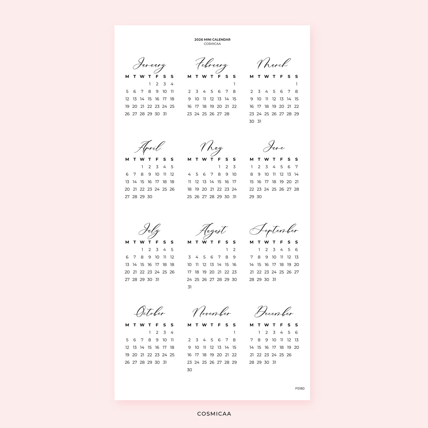 2026 Mini Calendar - Planner Stickers