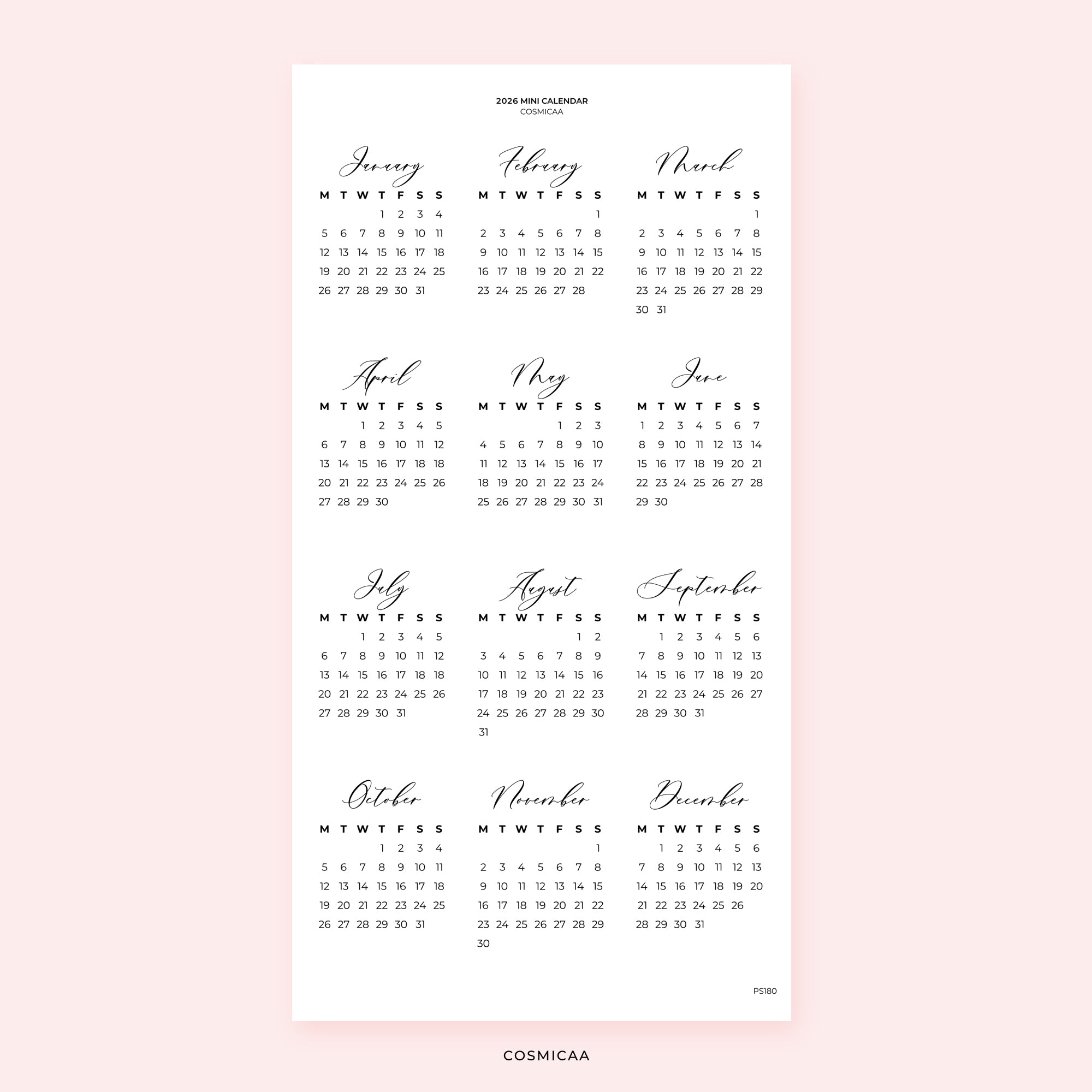 2026 Mini Calendar - Planner Stickers