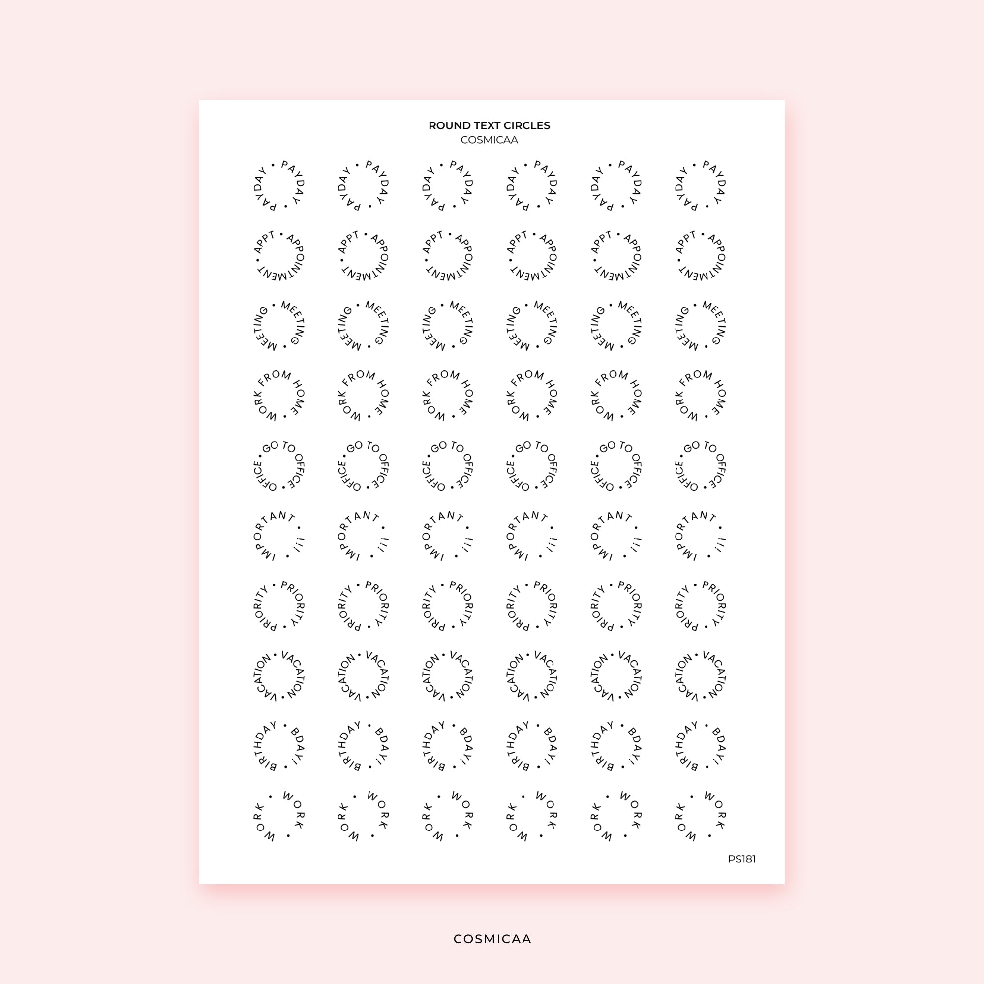 Round Text Circles - Planner Stickers