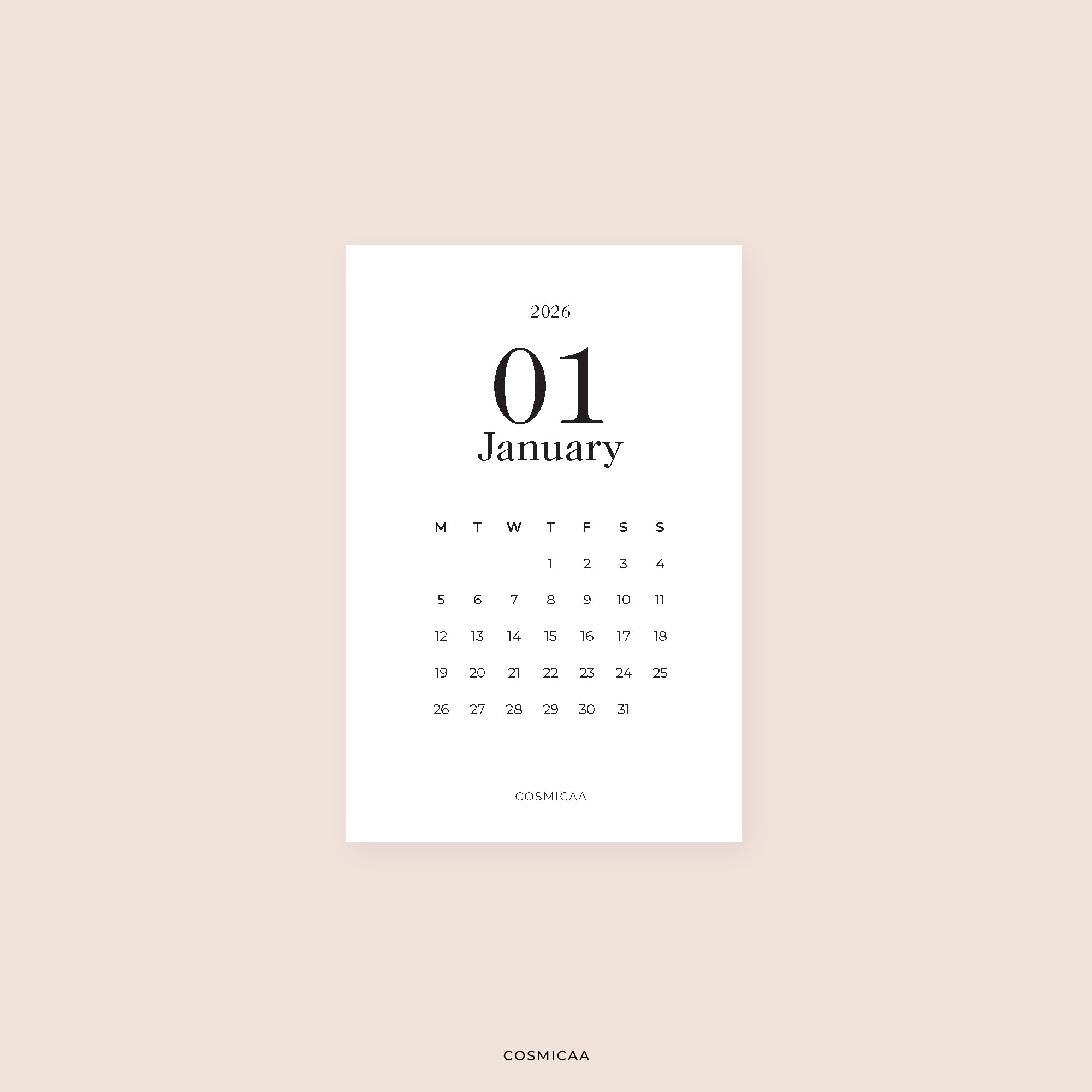 PC010 - 2026 Monthly Calendar Cards - Planner card