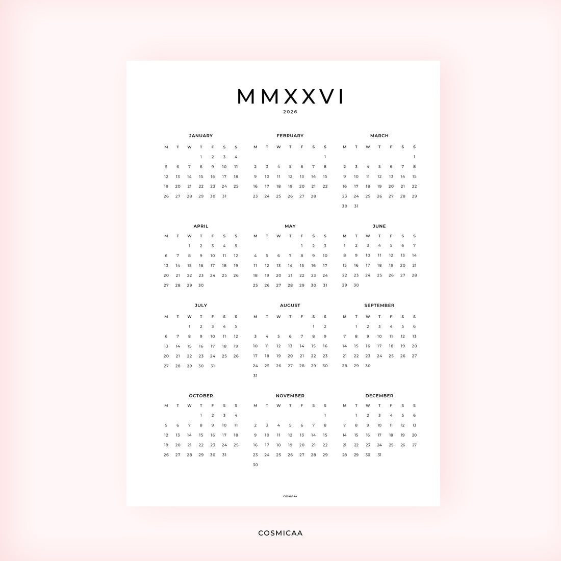 2026 Year At A Glance - Planner Dashboards