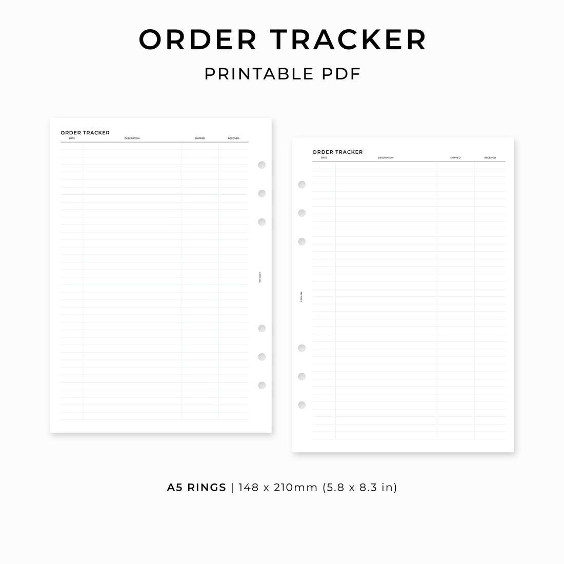 Order Tracker - Printable inserts