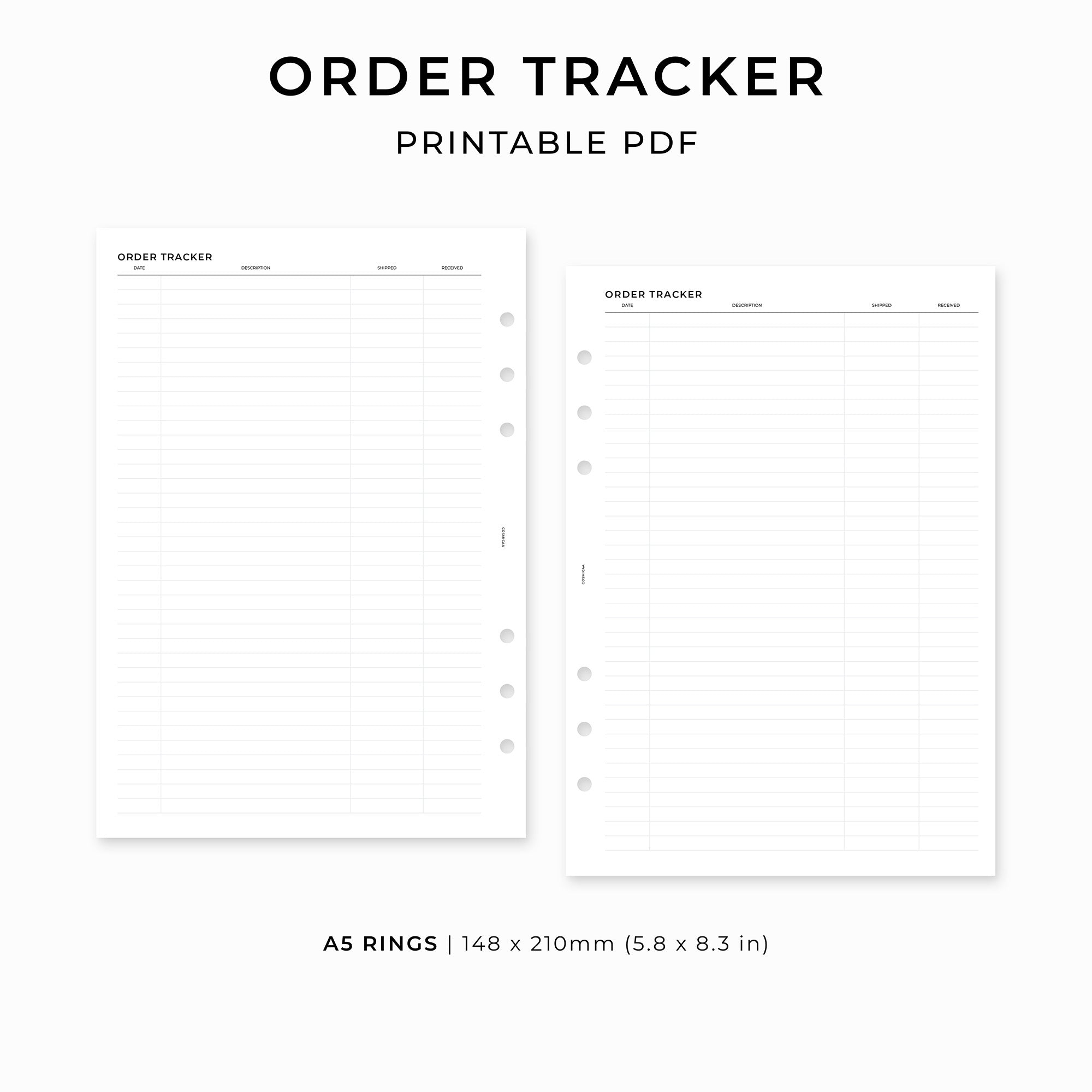 Order Tracker - Printable inserts