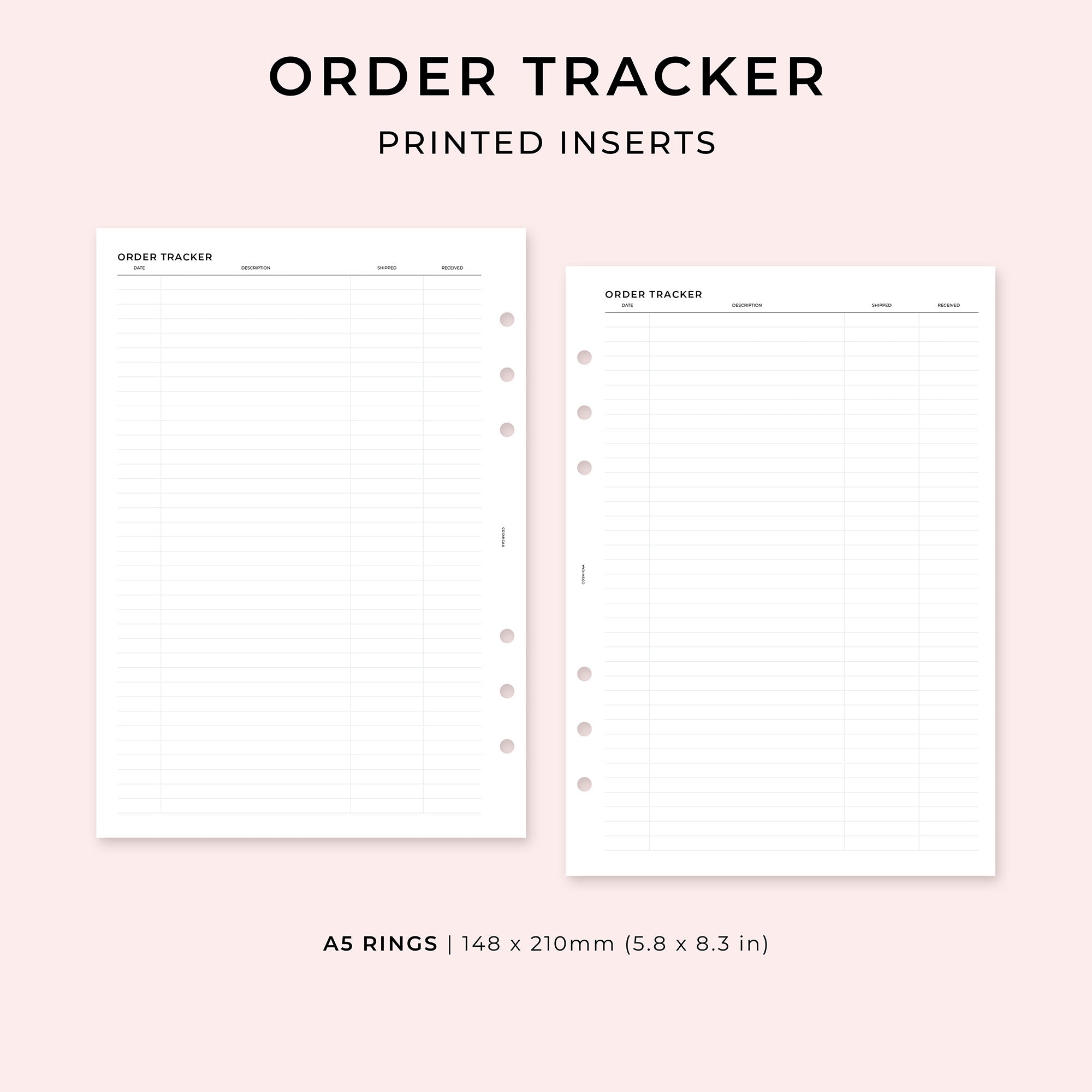 Order Tracker - Printed planner inserts