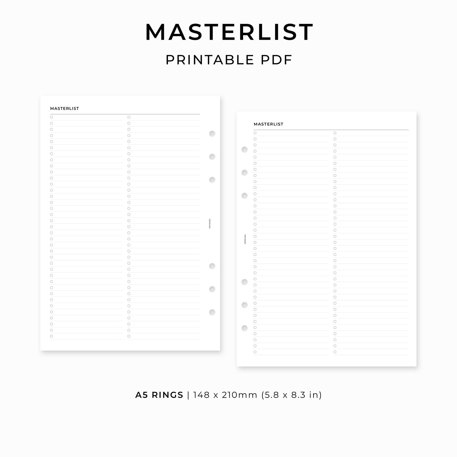 Masterlist - Printable inserts