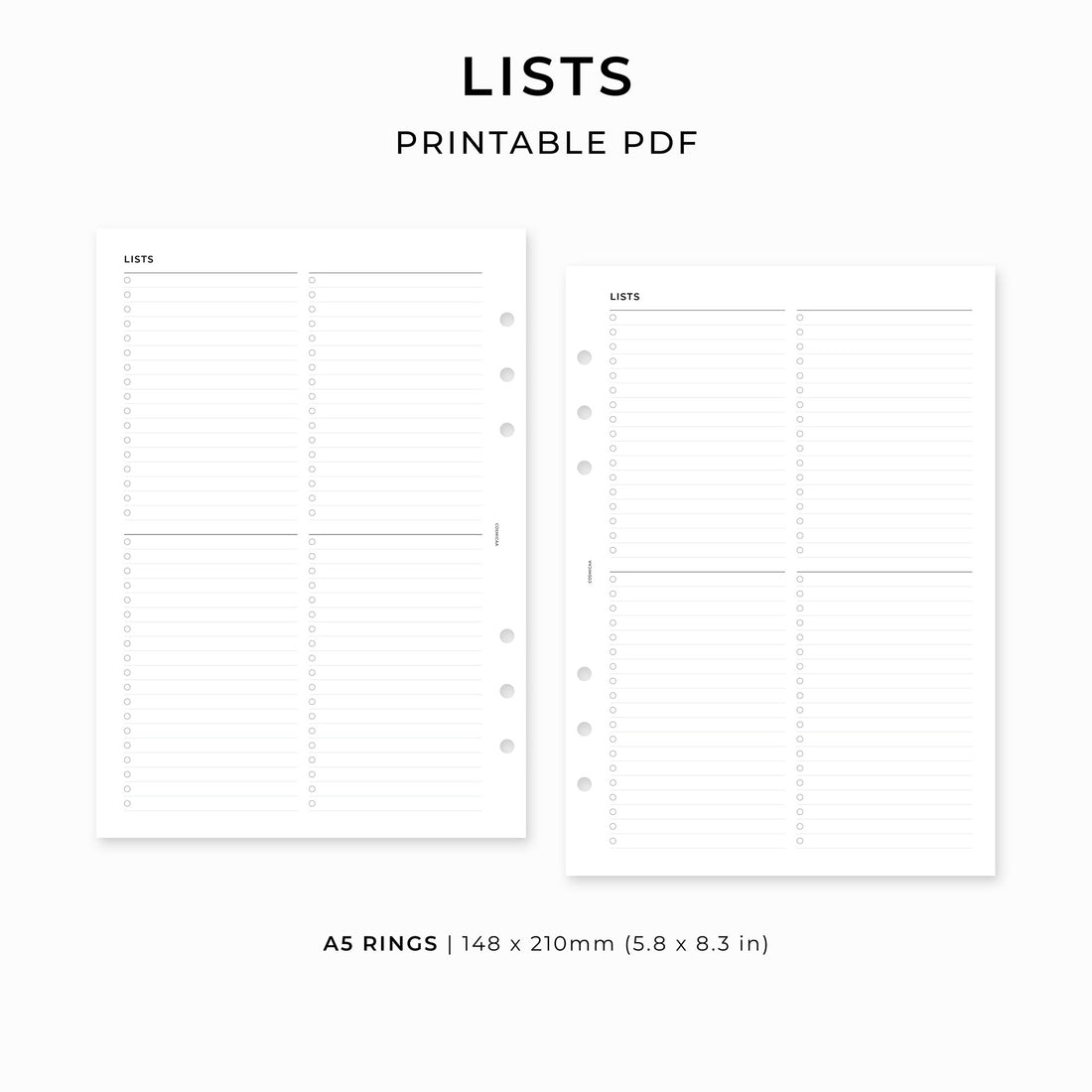 Lists - Printable inserts