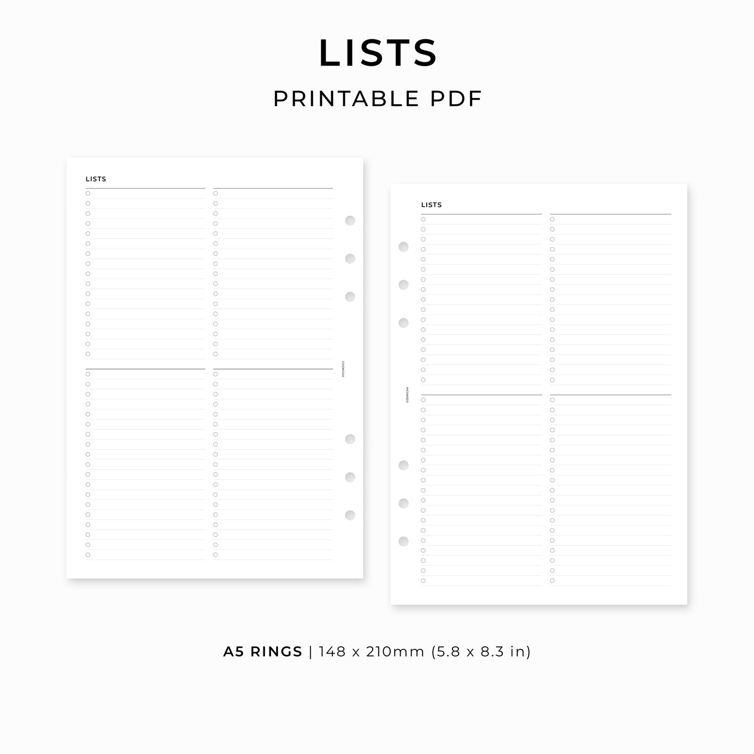 Lists - Printable inserts