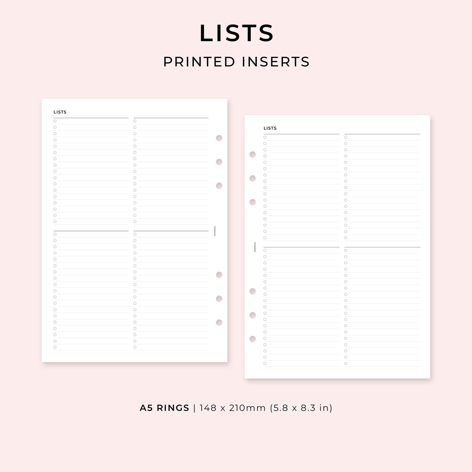 Lists - Printed planner inserts