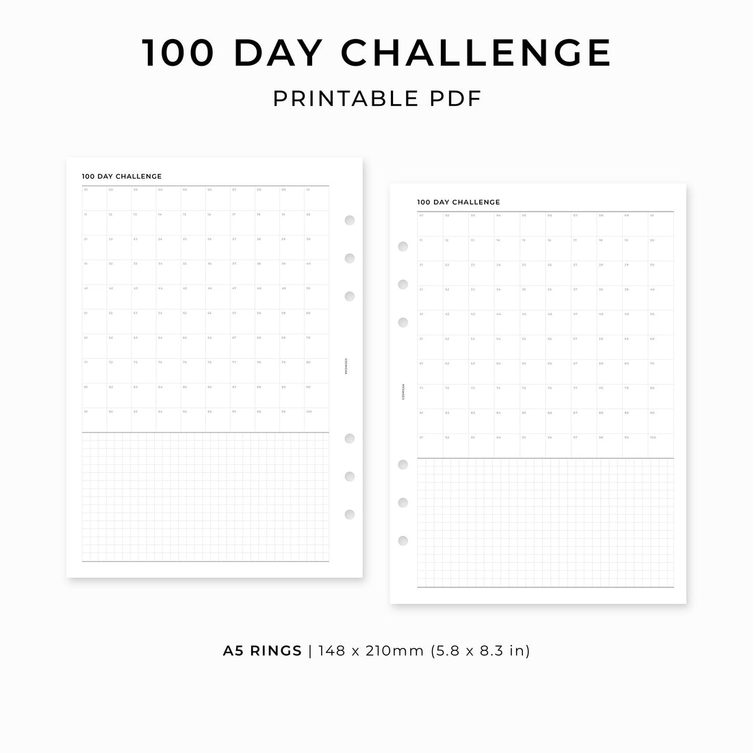 100 Day Challenge - Printable inserts