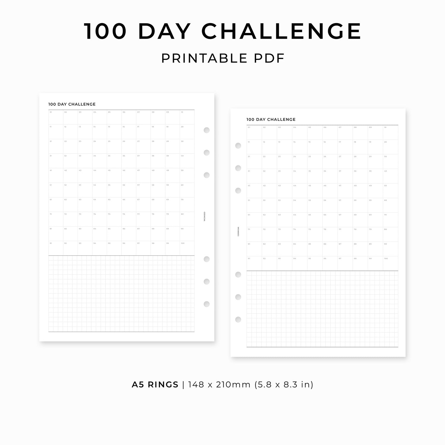 100 Day Challenge - Printable inserts