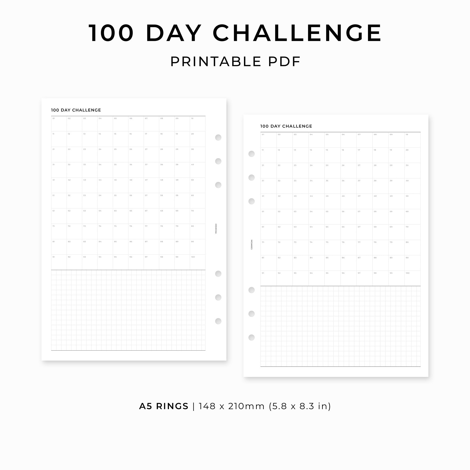 100 Day Challenge - Printable inserts