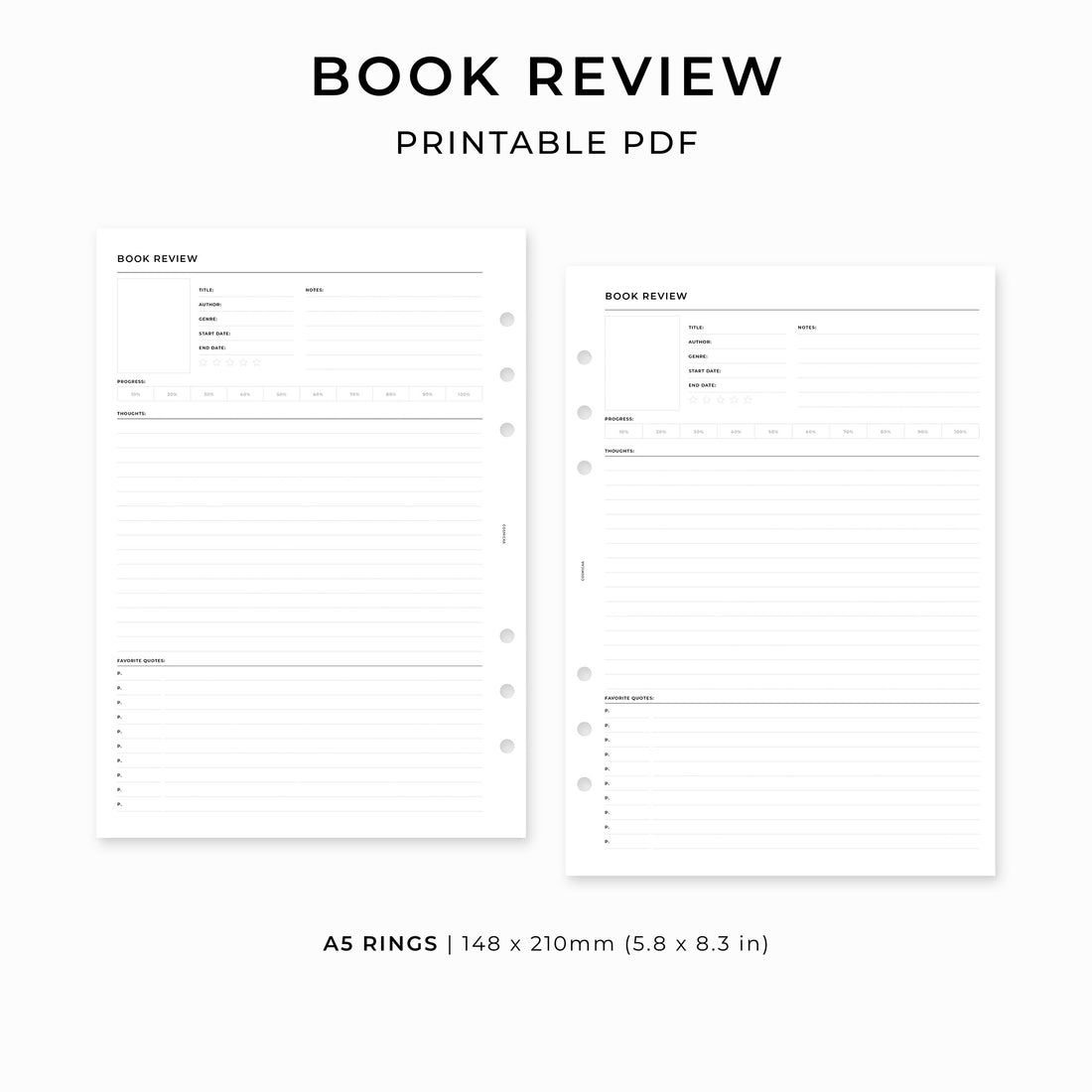 Book Review - Printable inserts