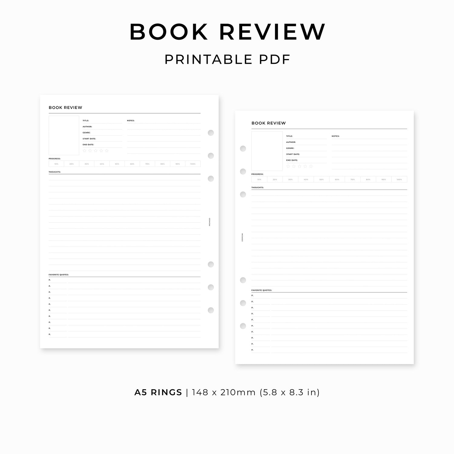 Book Review - Printable inserts