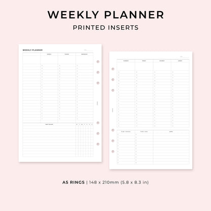 PI012 - Weekly Planner undated (WO2P vertical) - Printed inserts