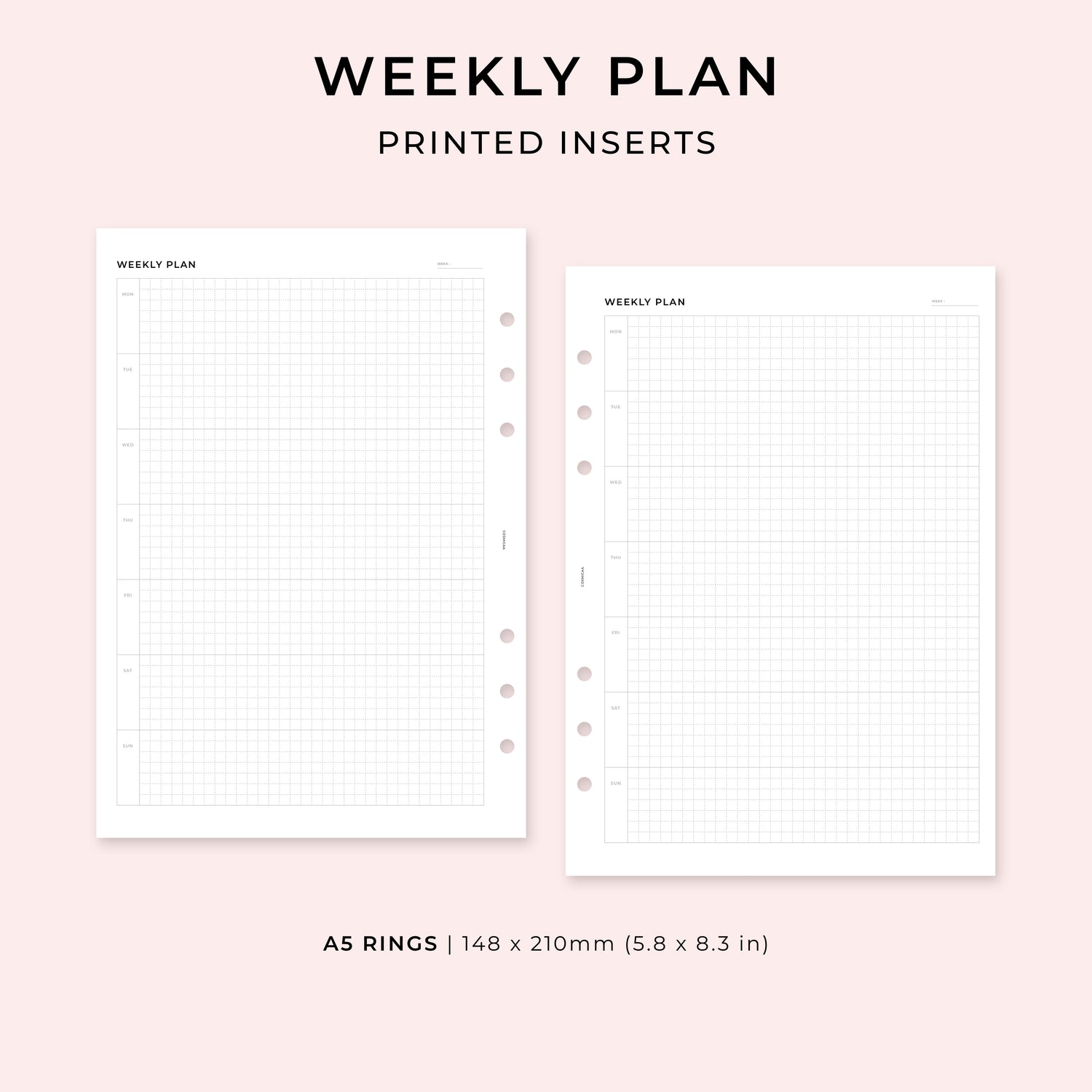 PI013 - Weekly Plan undated (horizontal grid) - Printed inserts