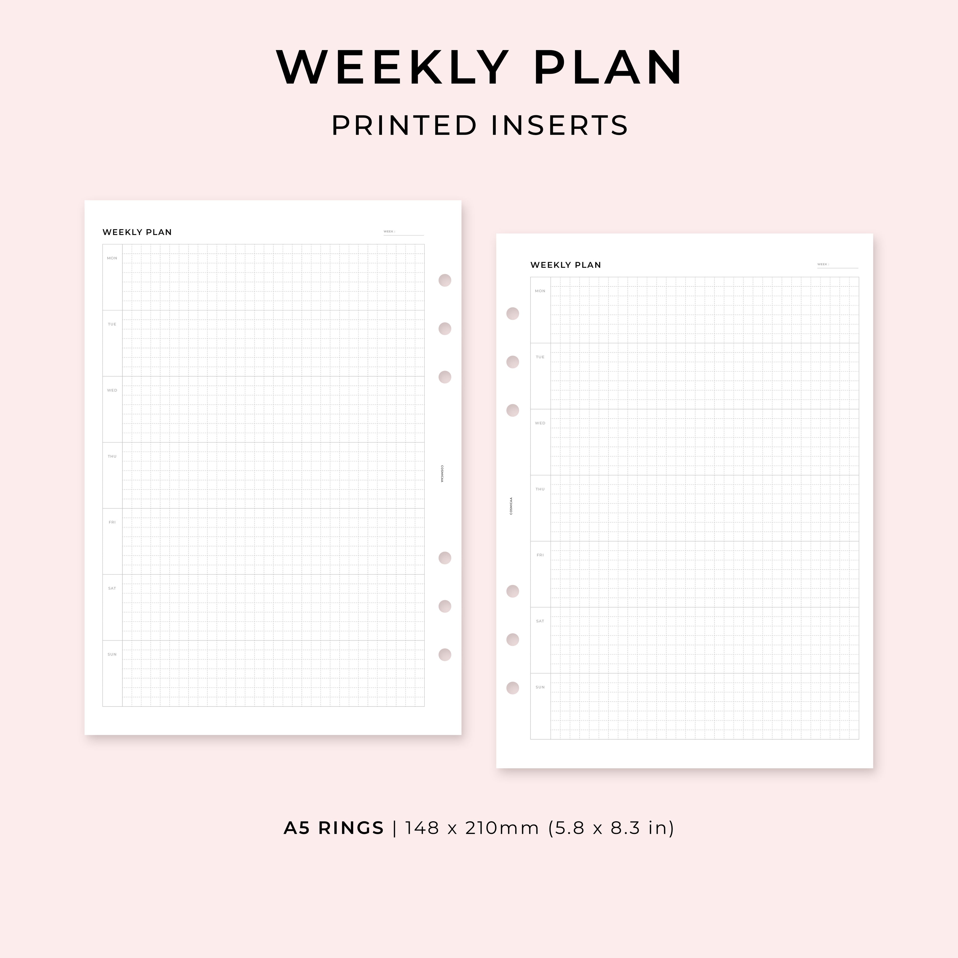 PI013 - Weekly Plan undated (horizontal grid) - Printed inserts