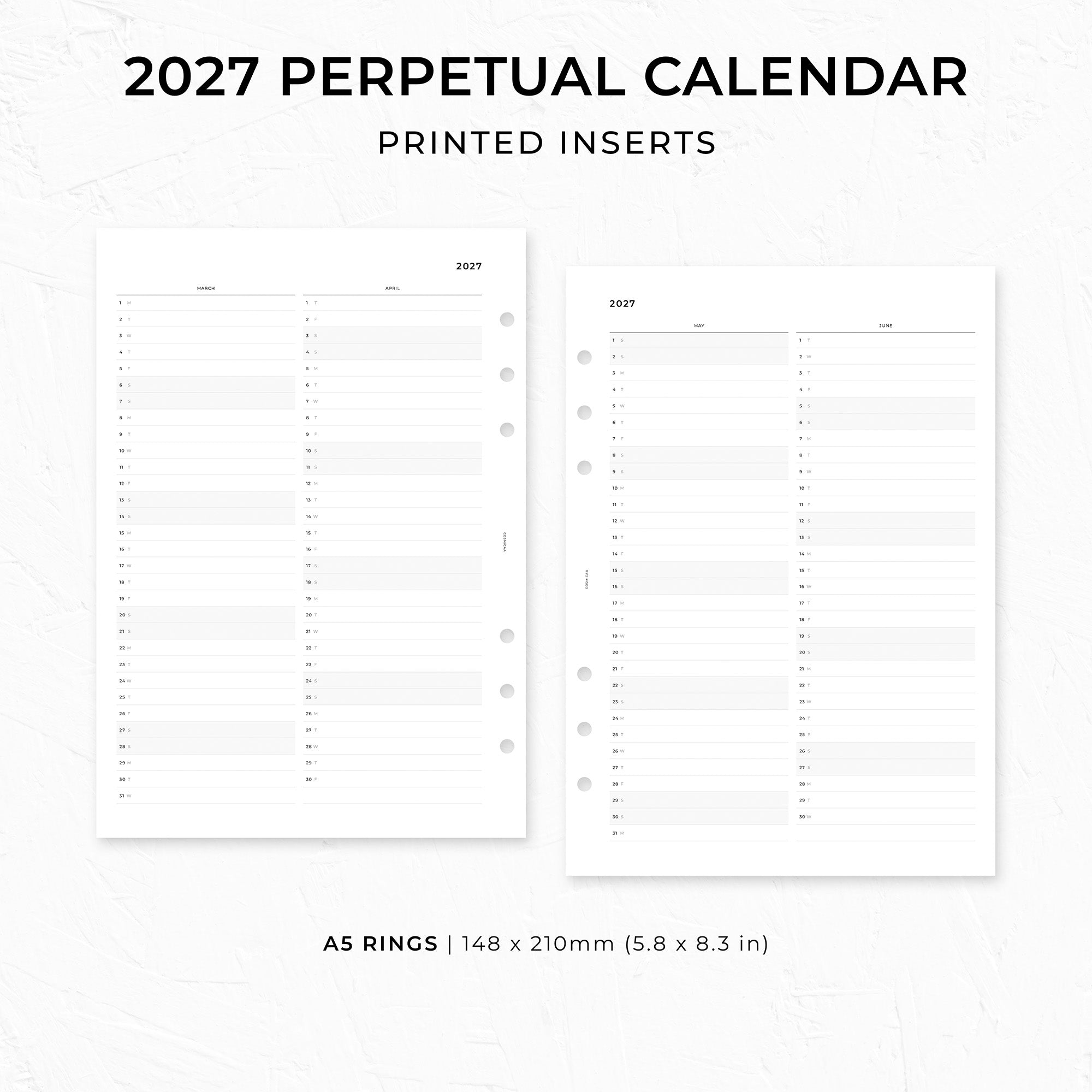 PI019 - 2027 Perpetual Calendar - Printed inserts