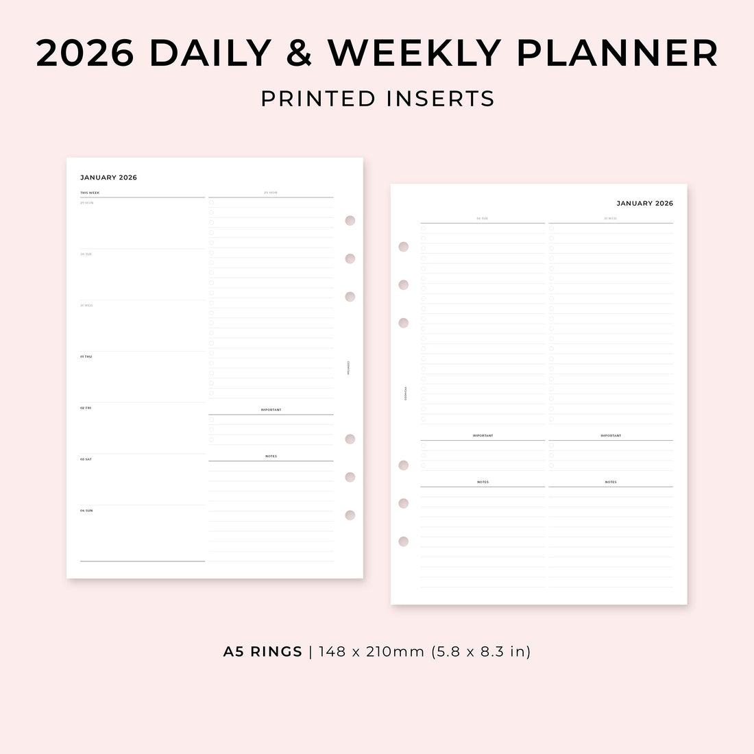 PI020 - 2026 Weekly &amp; Daily Planner - Printed inserts