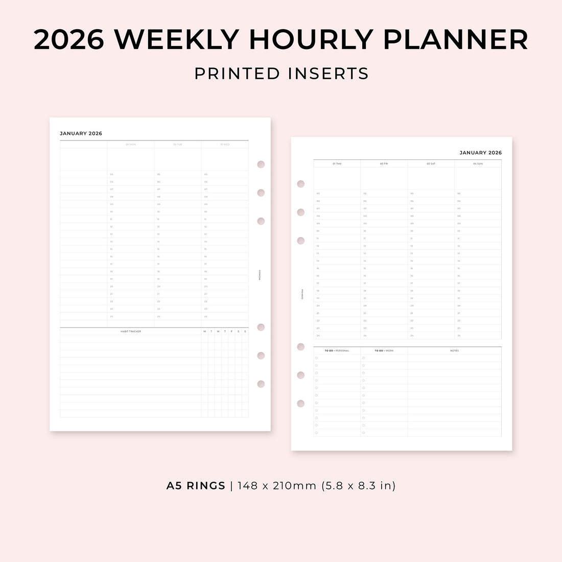 PI022 - 2026 Weekly Hourly Planner - Printed inserts