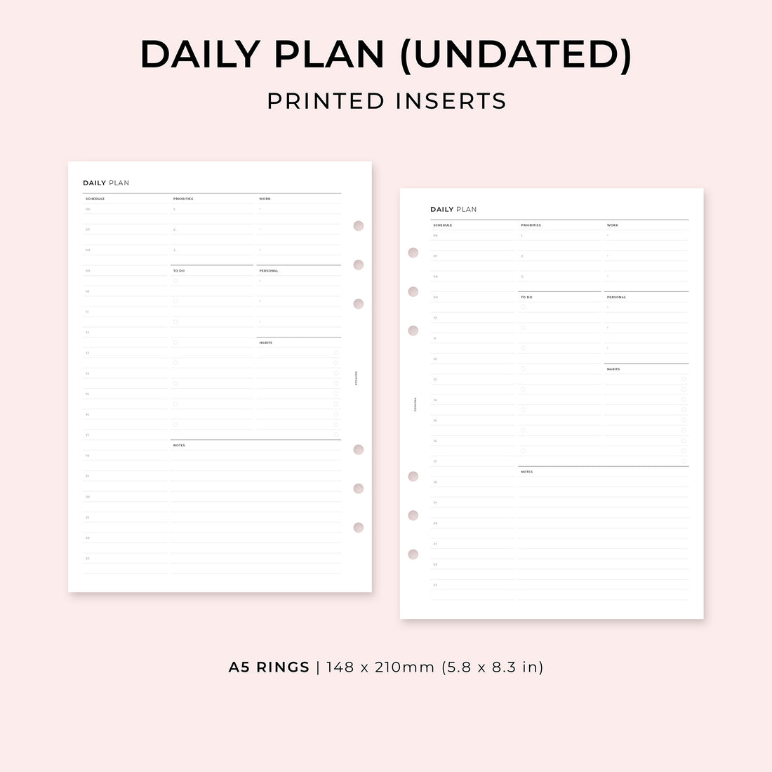 PI024 - Daily Hourly Plan (Undated) - Printed inserts