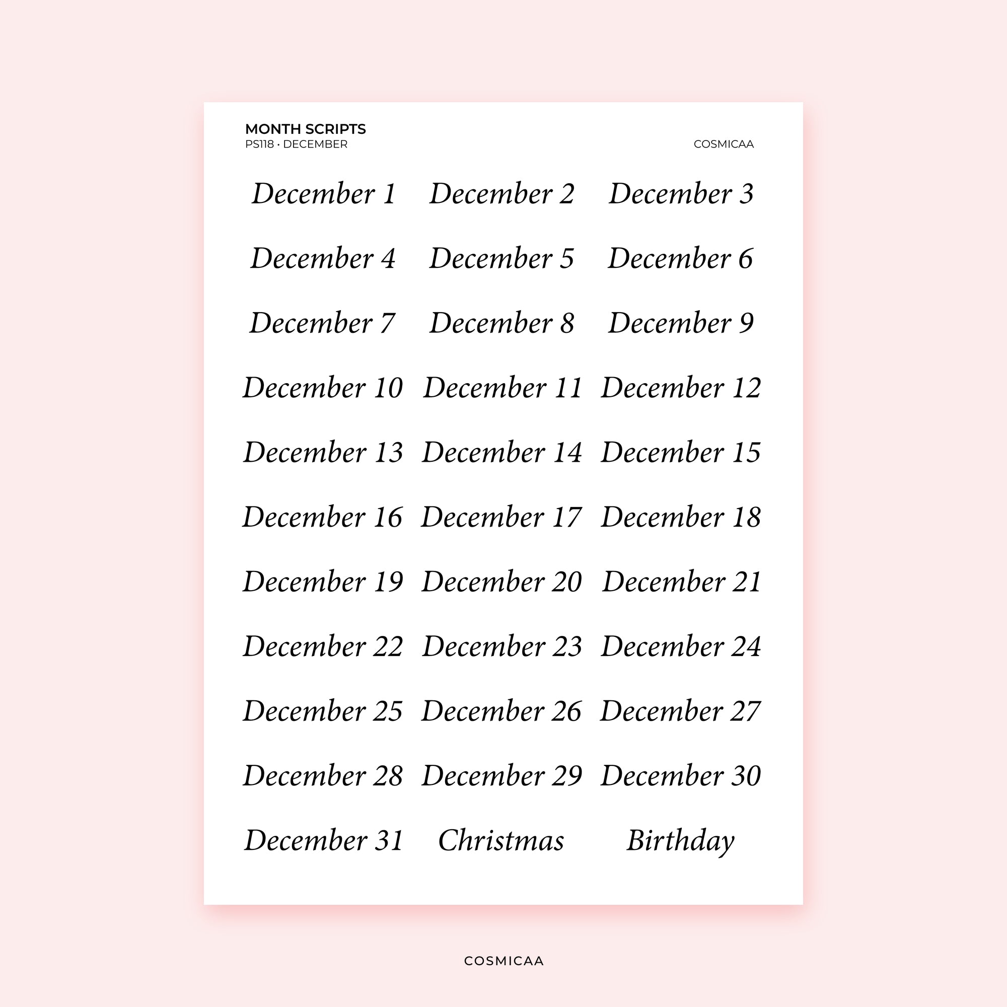 Month scripts - Planner stickers – Cosmicaa