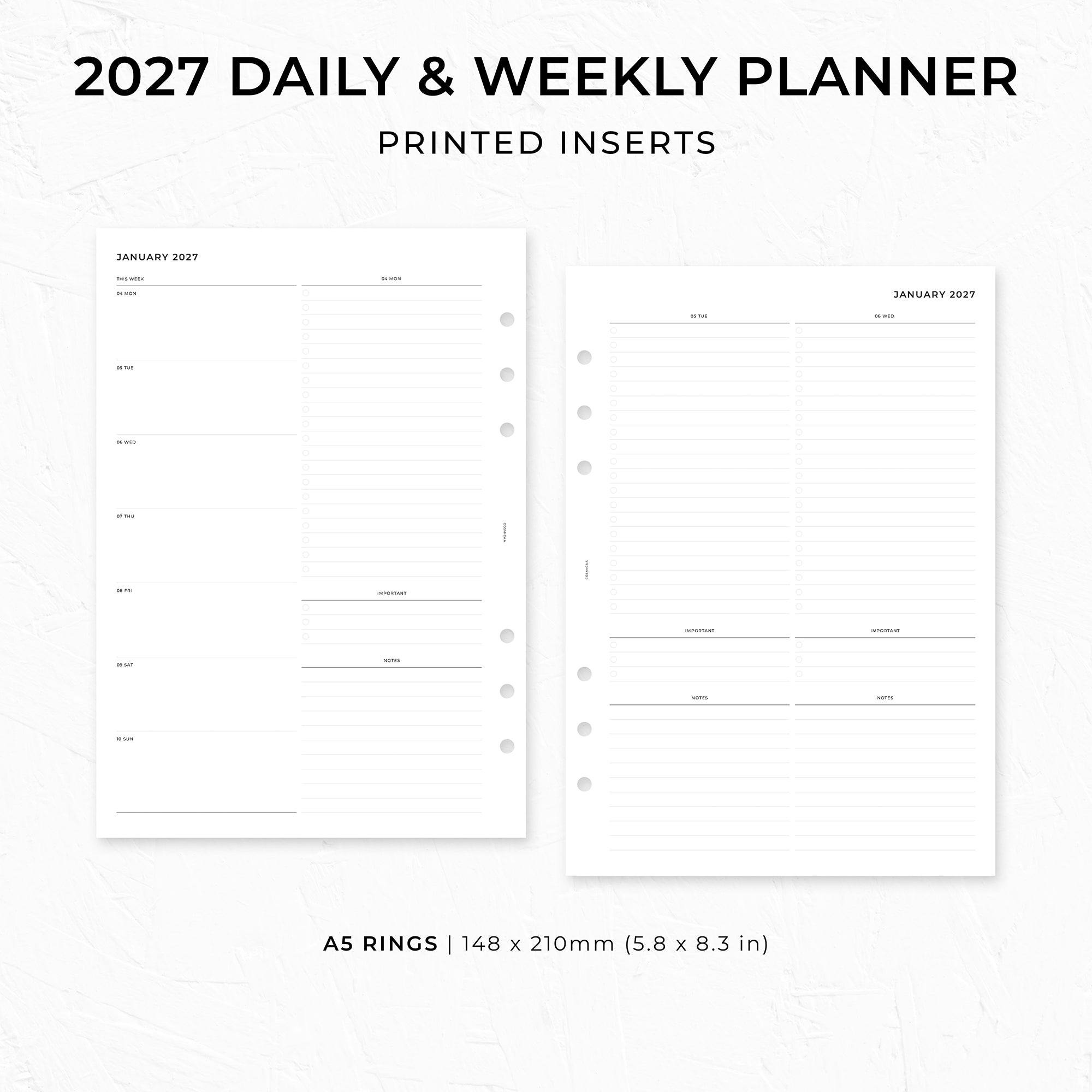 PI020 - 2027 Weekly & Daily Planner - Printed inserts