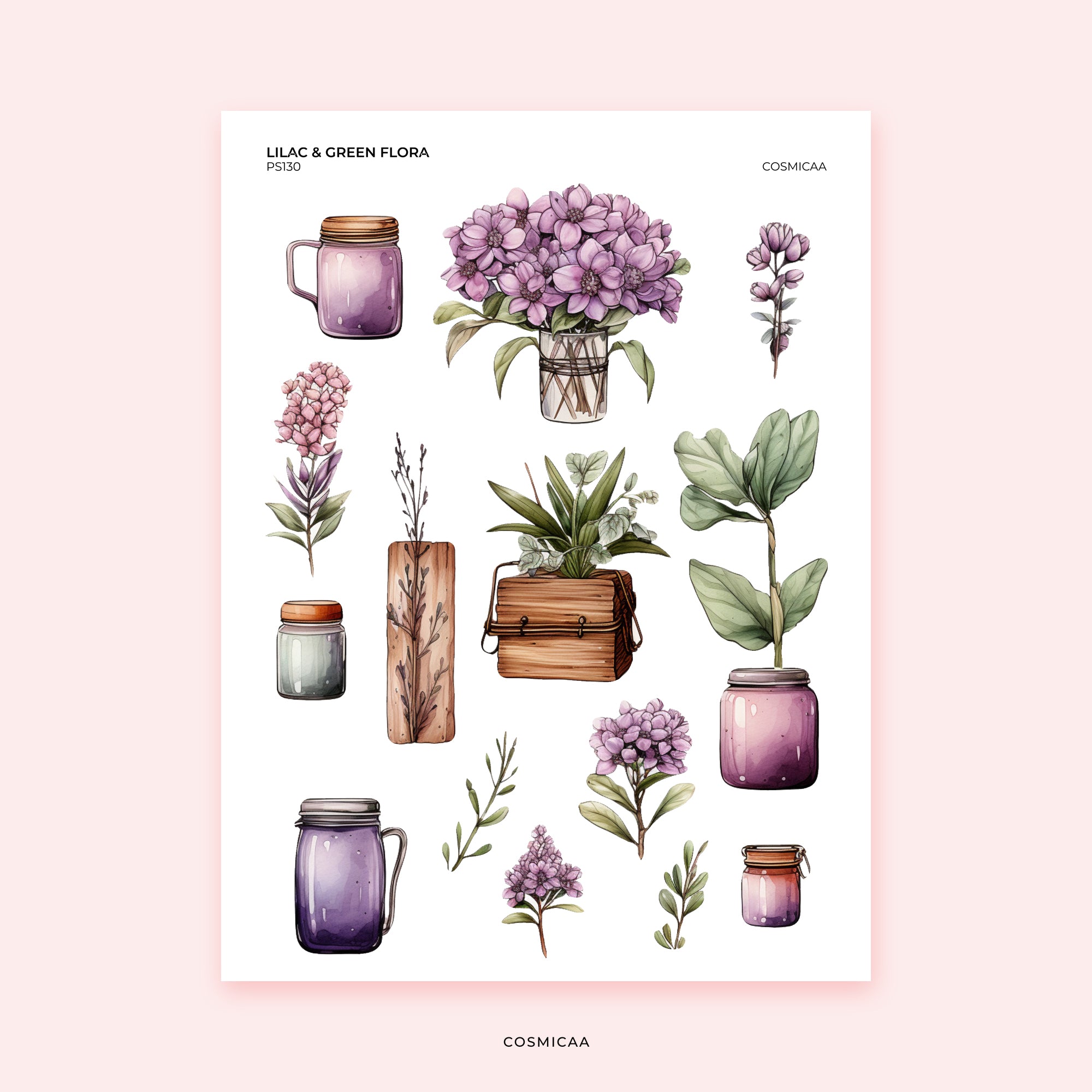 Lilac & green flora  - Planner Stickers