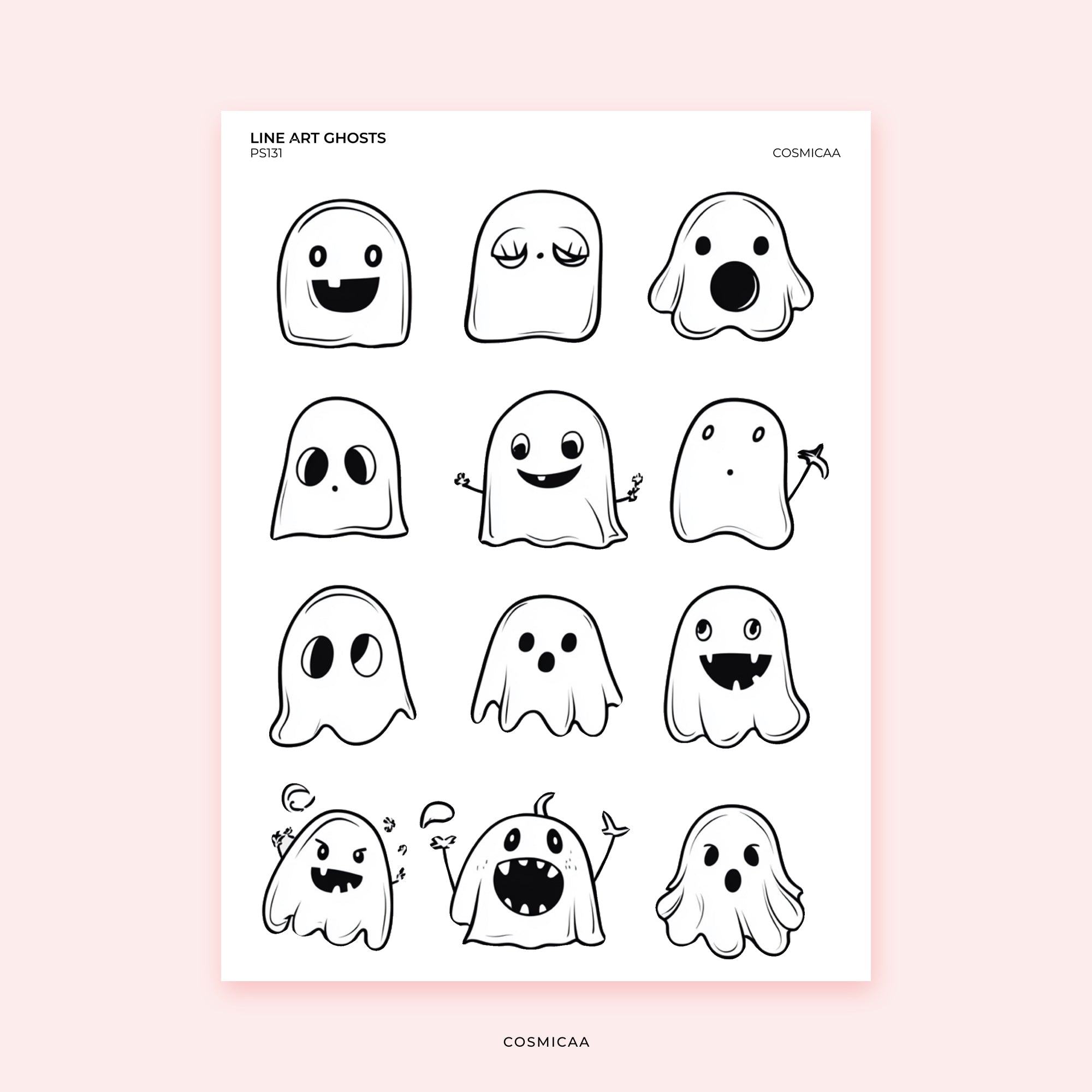 Sticker Line Ghost Lineart Ghosts- Planner Stickers – Cosmicaa