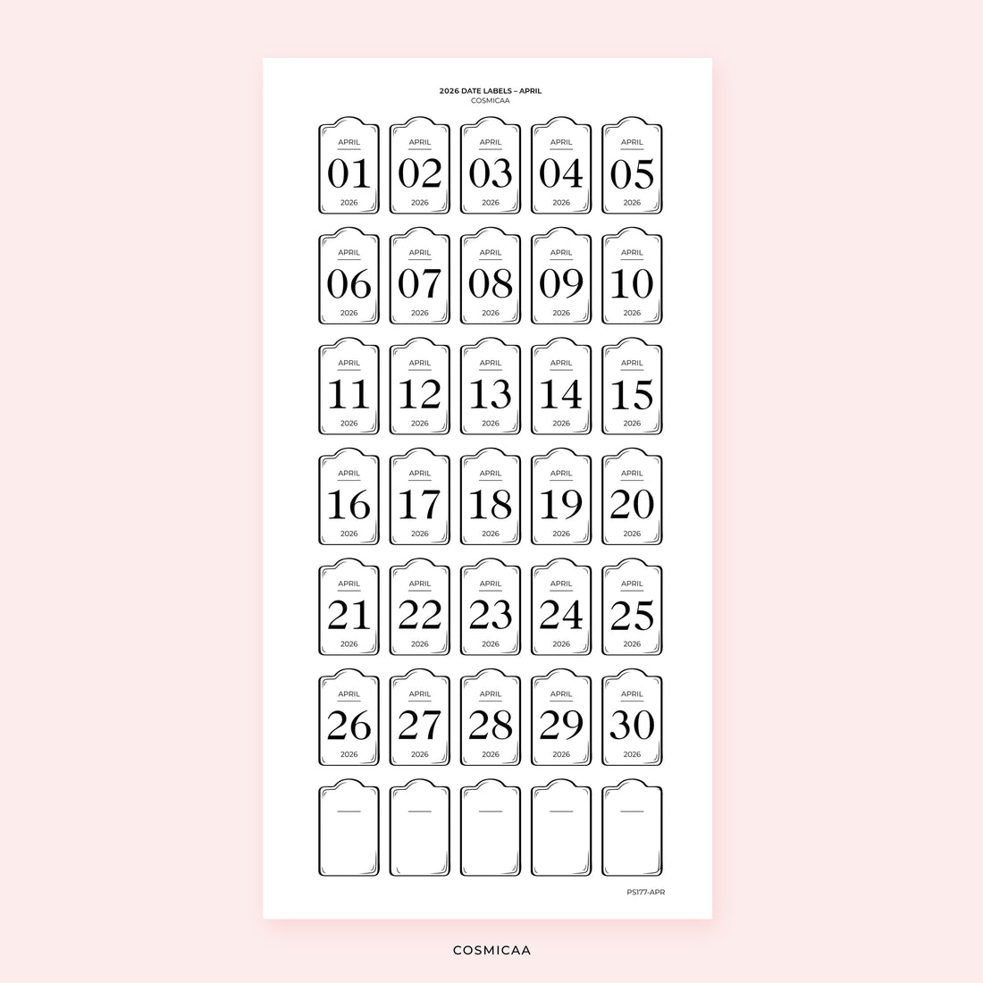 2026 Date Labels - Vertical - Planner Stickers