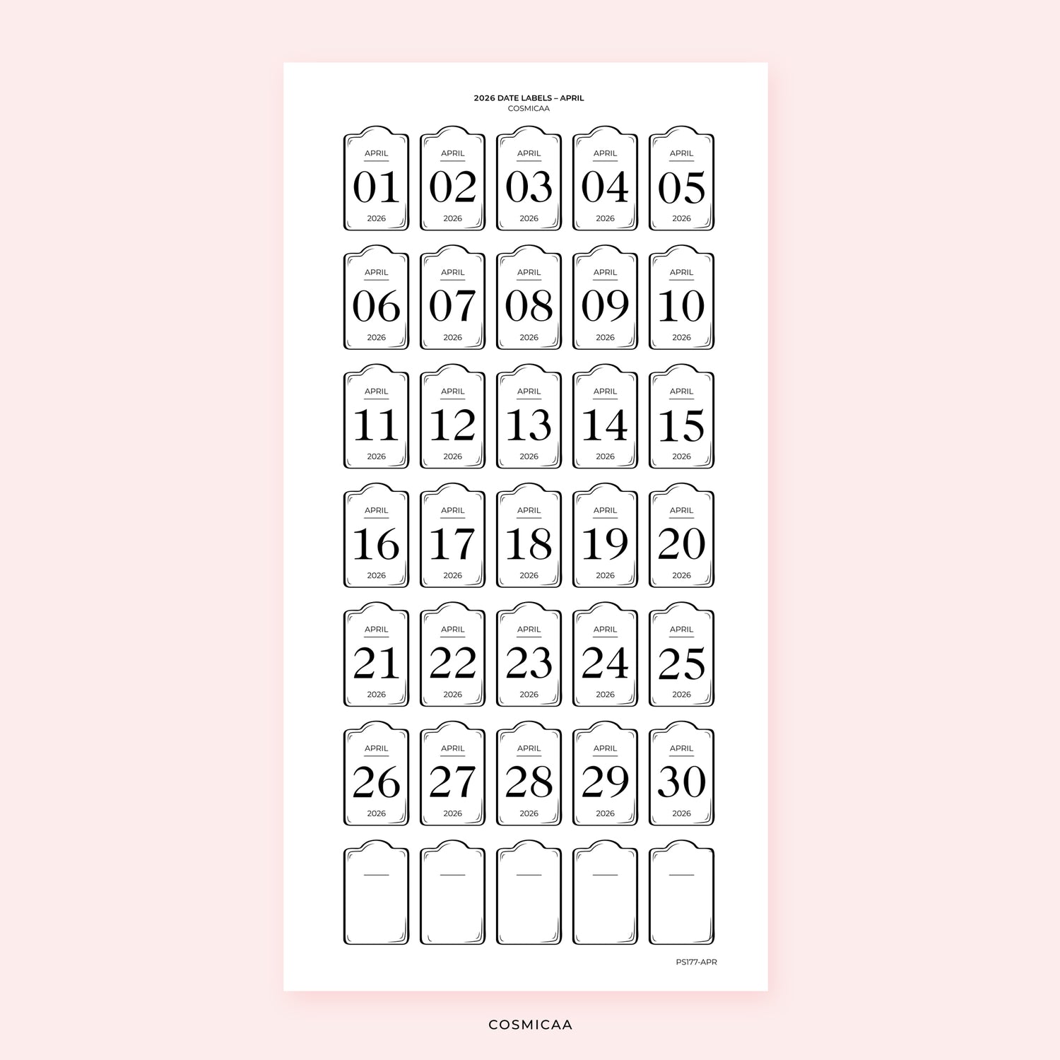 2026 Date Labels - Vertical - Planner Stickers