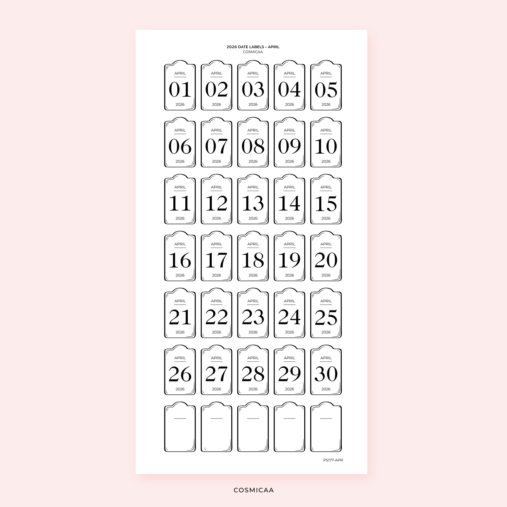2026 Date Labels - Vertical - Planner Stickers