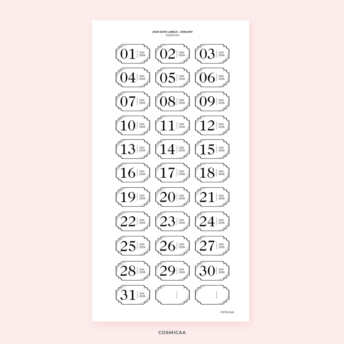 2026 Date Labels - Horizontal - Planner Stickers