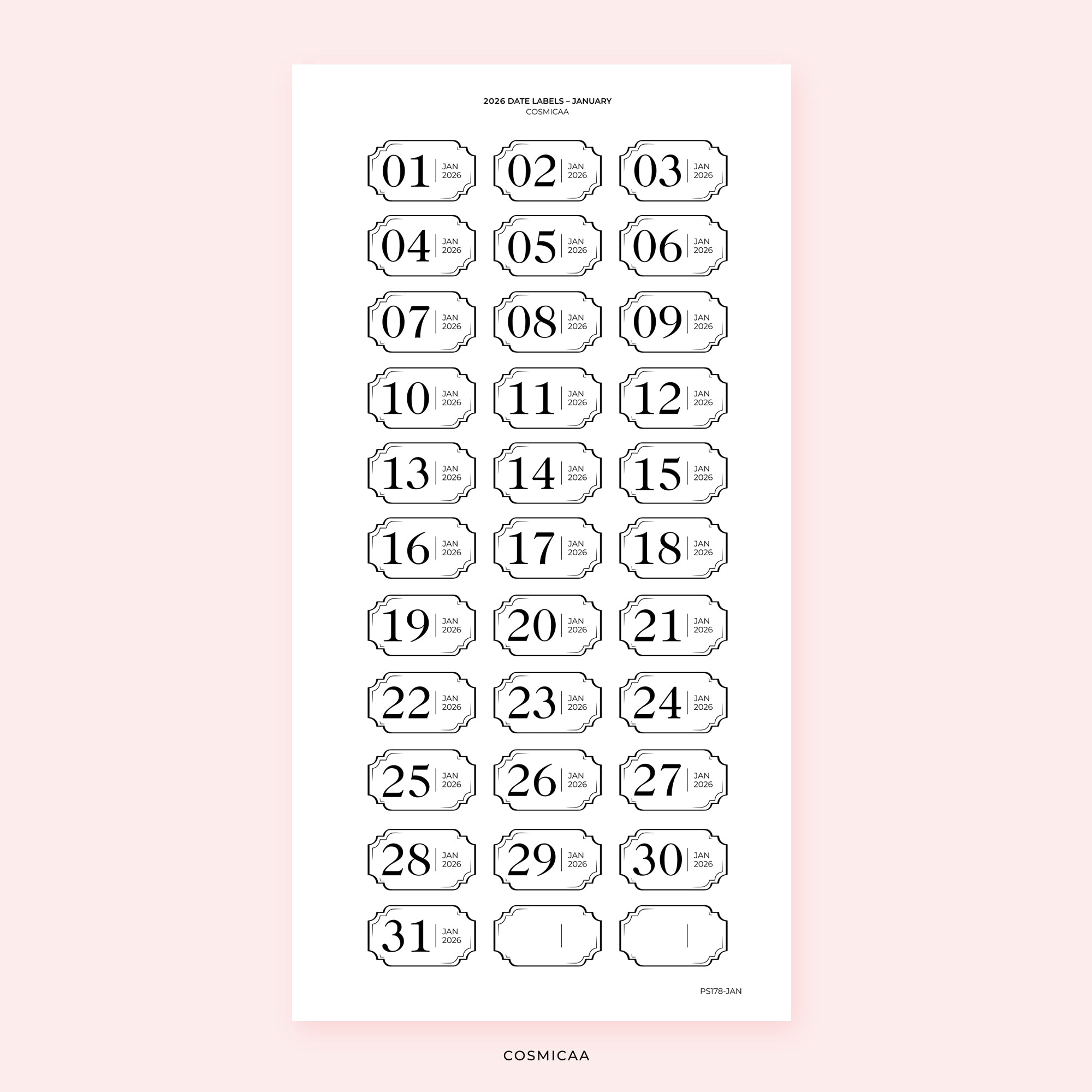 Date Labels - Horizontal - Planner Stickers