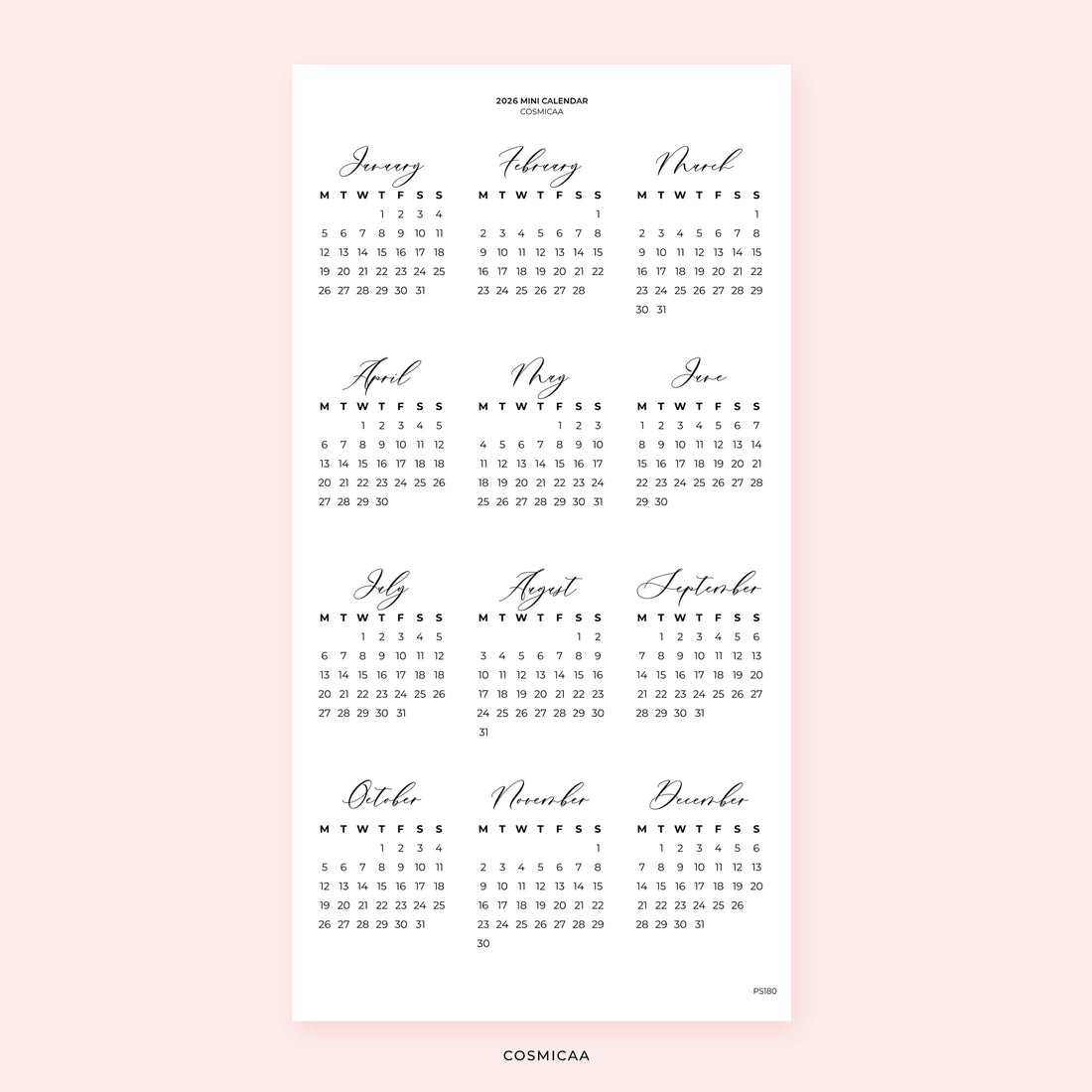 2026 Mini Calendar - Planner Stickers