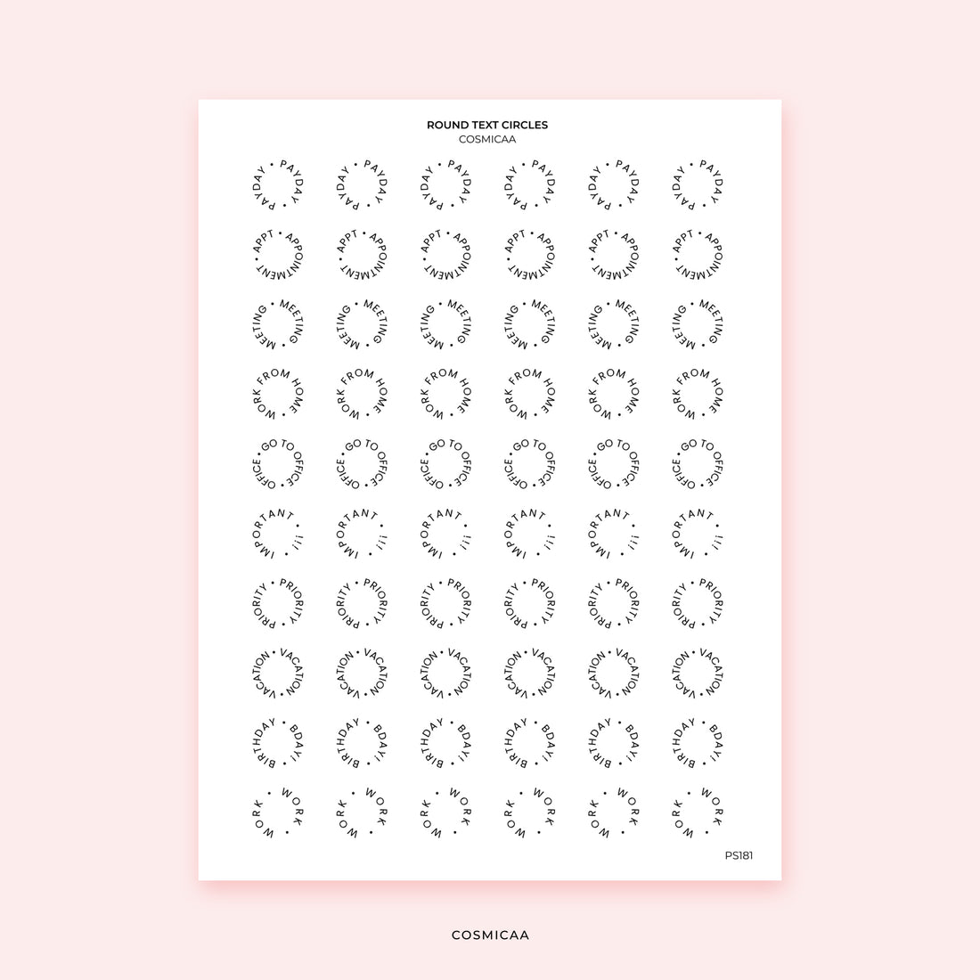 Round Text Circles - Planner Stickers