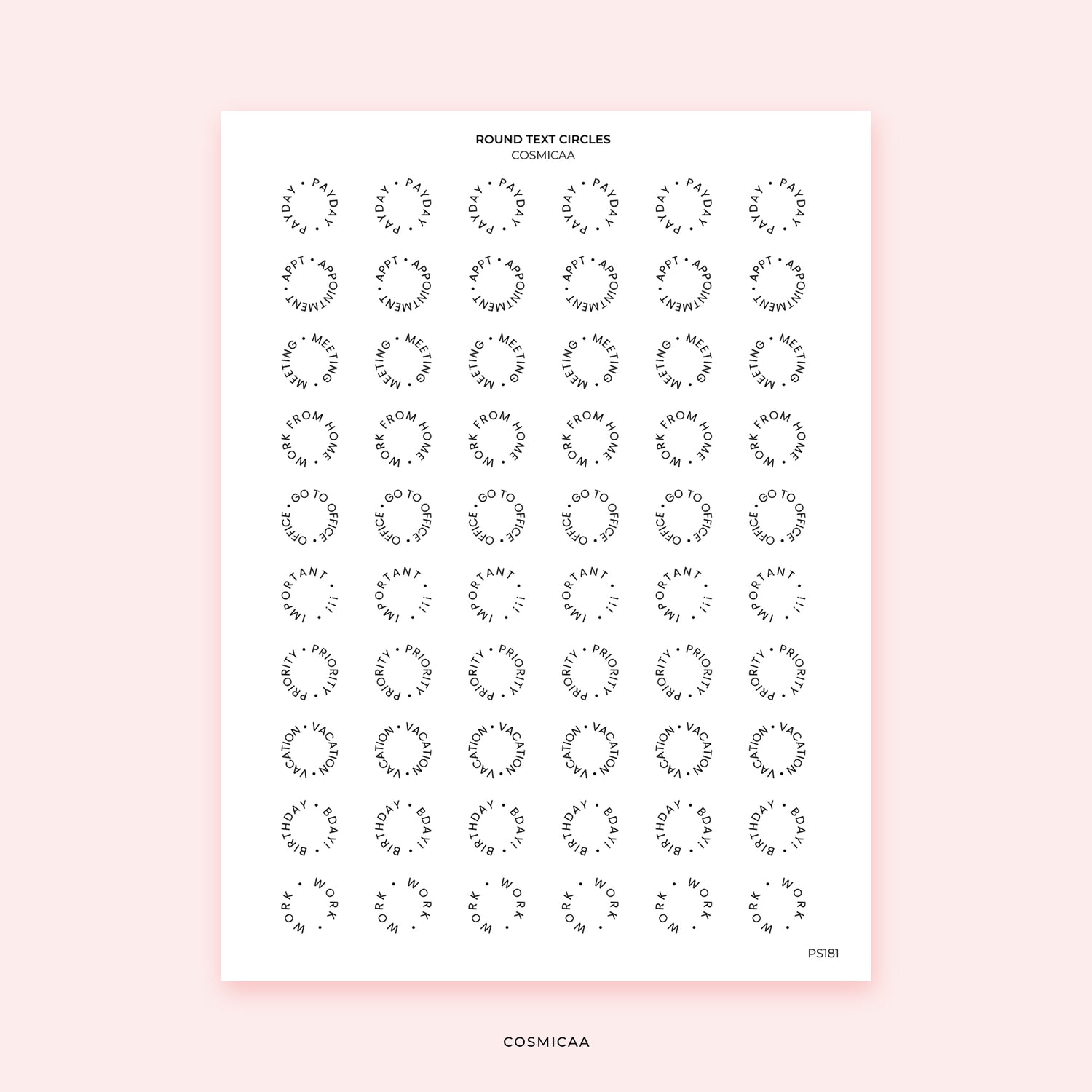 Round Text Circles - Planner Stickers