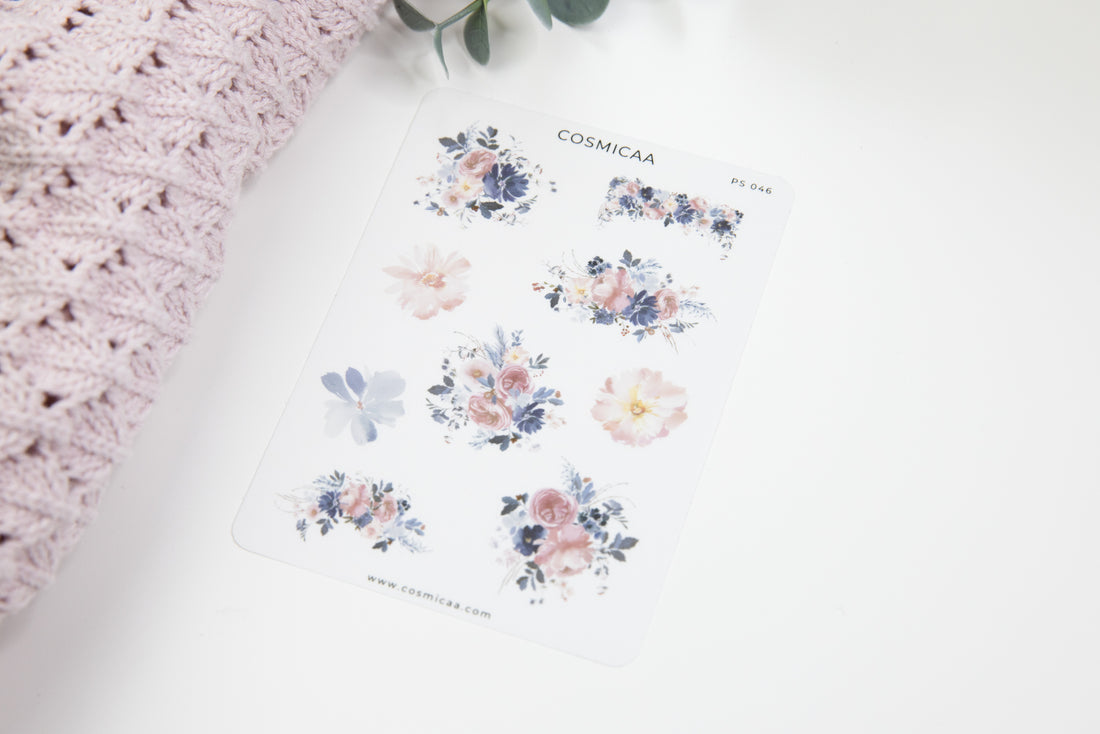 Blue and Pink Flowers - Planner stickers